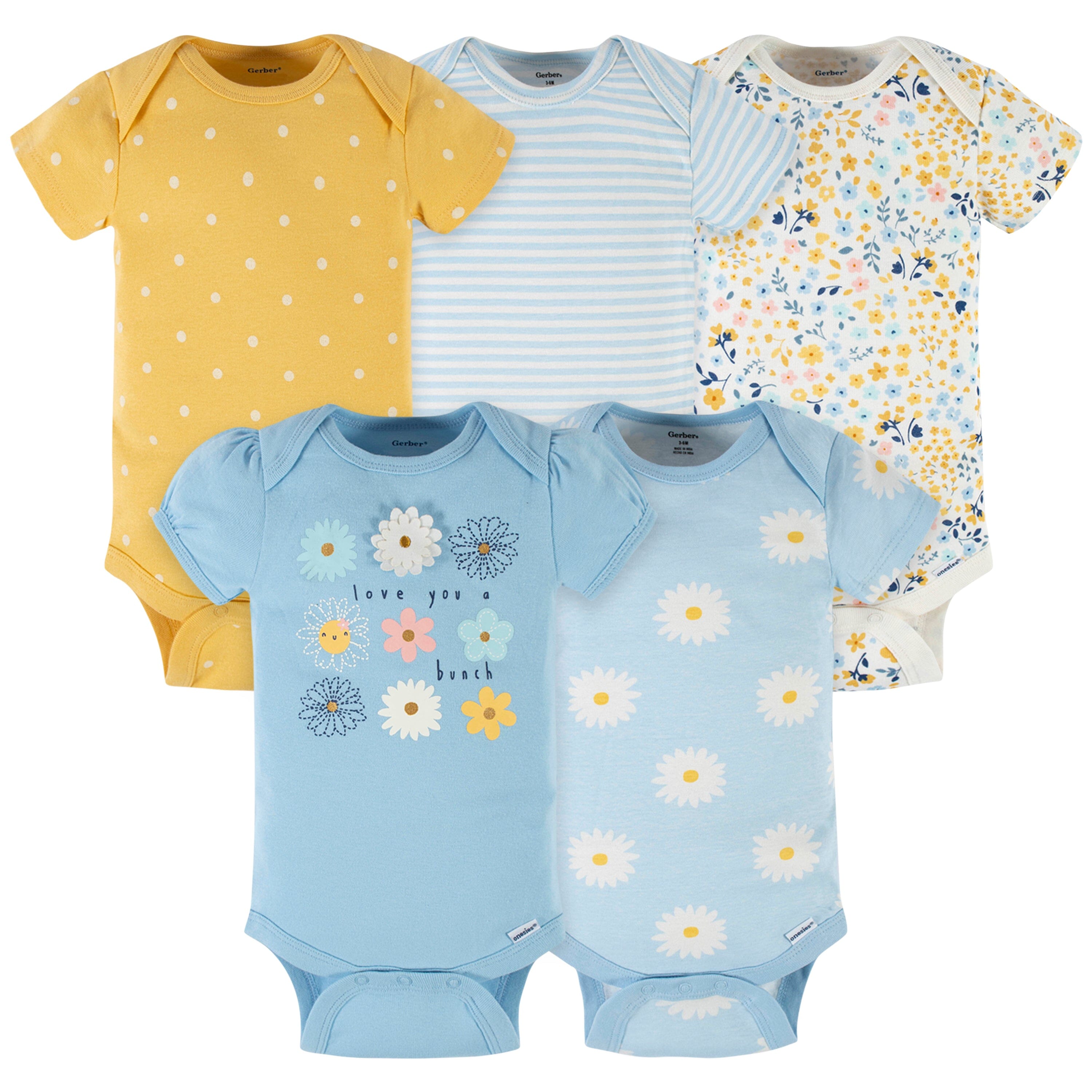 5-Pack Baby Girls Daisies Short Sleeve Onesies Bodysuits