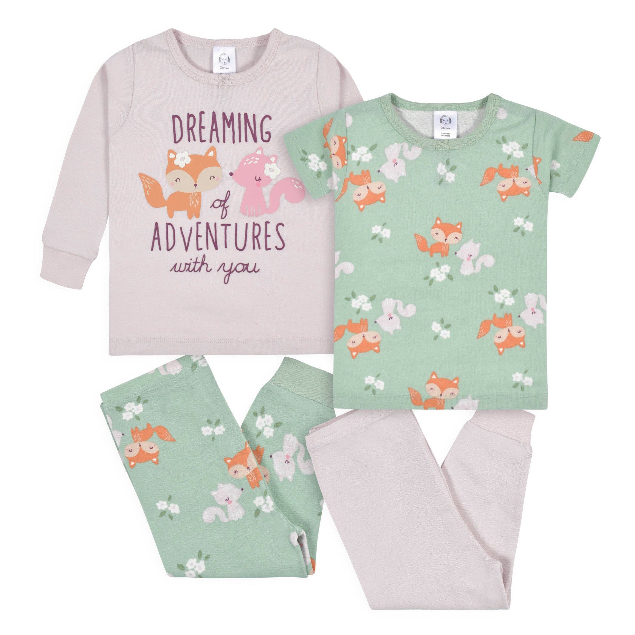 4-Piece Infant & Toddler Girls Purple Woodland Fox Snug Fit Cotton Pajamas