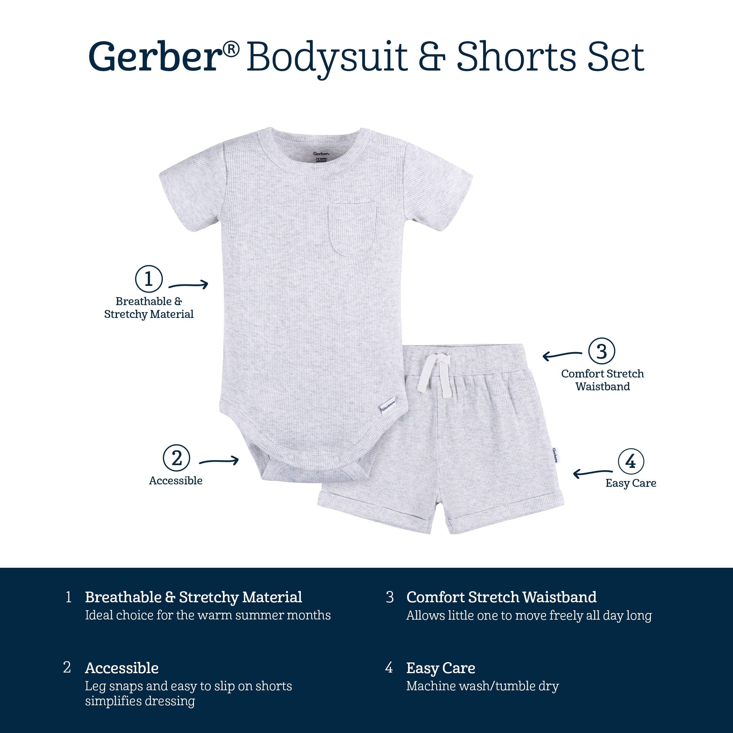 2-Piece Baby Boys Grey Heather Bodysuit and Shorts Set