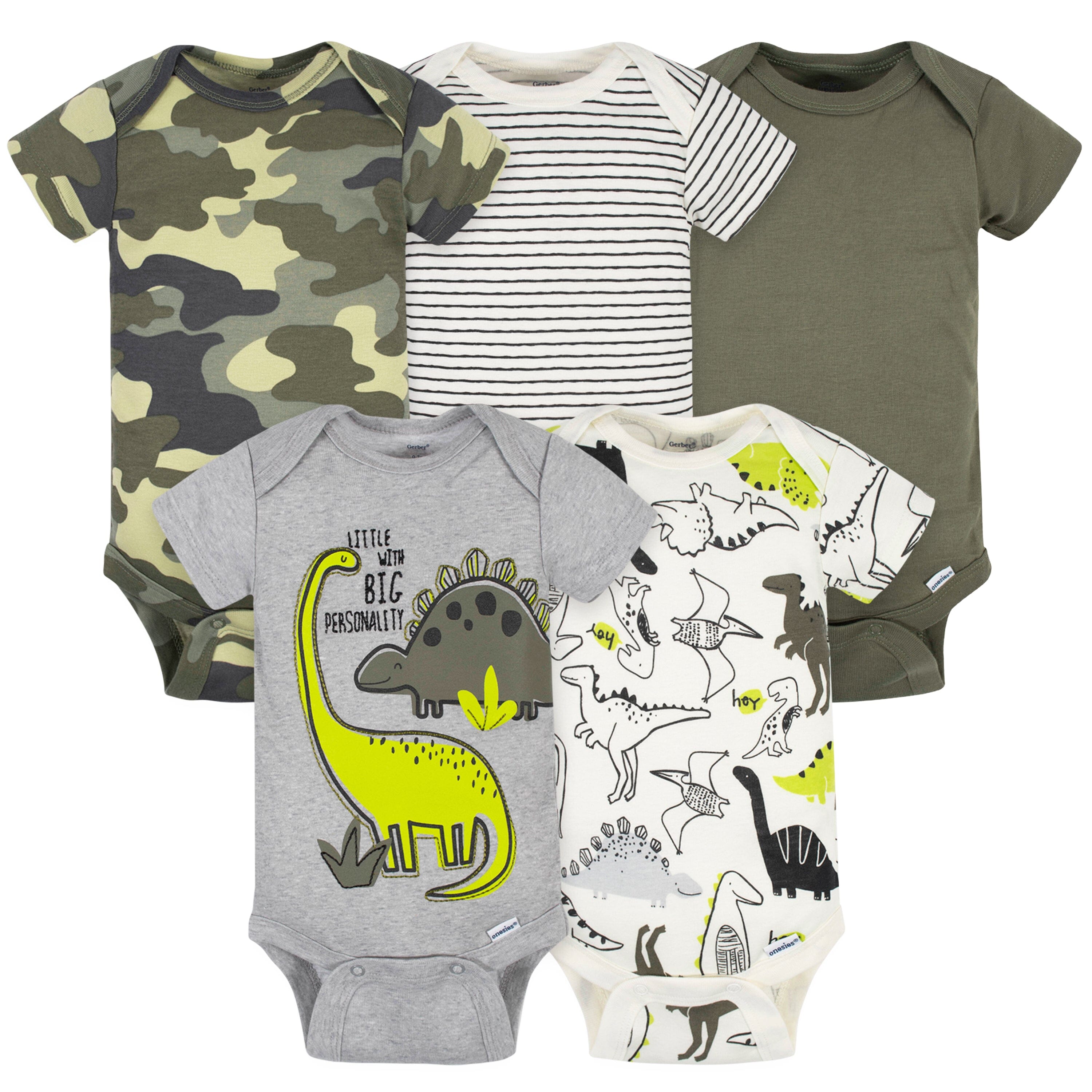 5-Pack Baby Boys Dino Short Sleeve Onesies Bodysuits