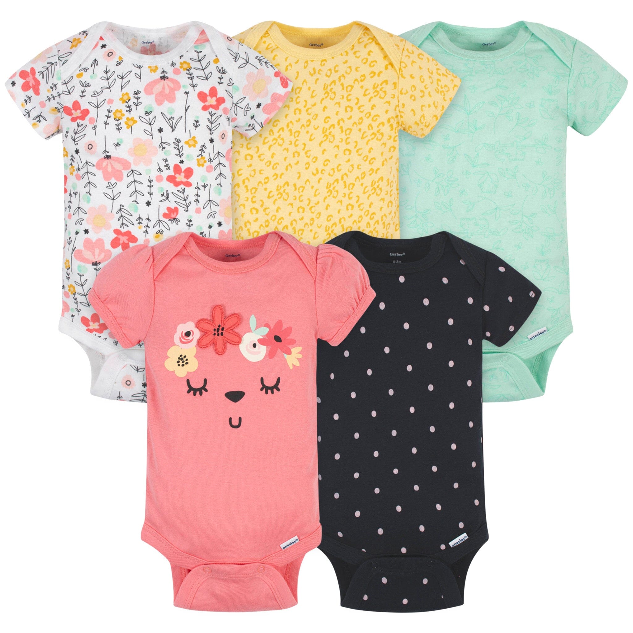 5-Pack Baby Girls Garden Floral Short Sleeve Onesies Bodysuits