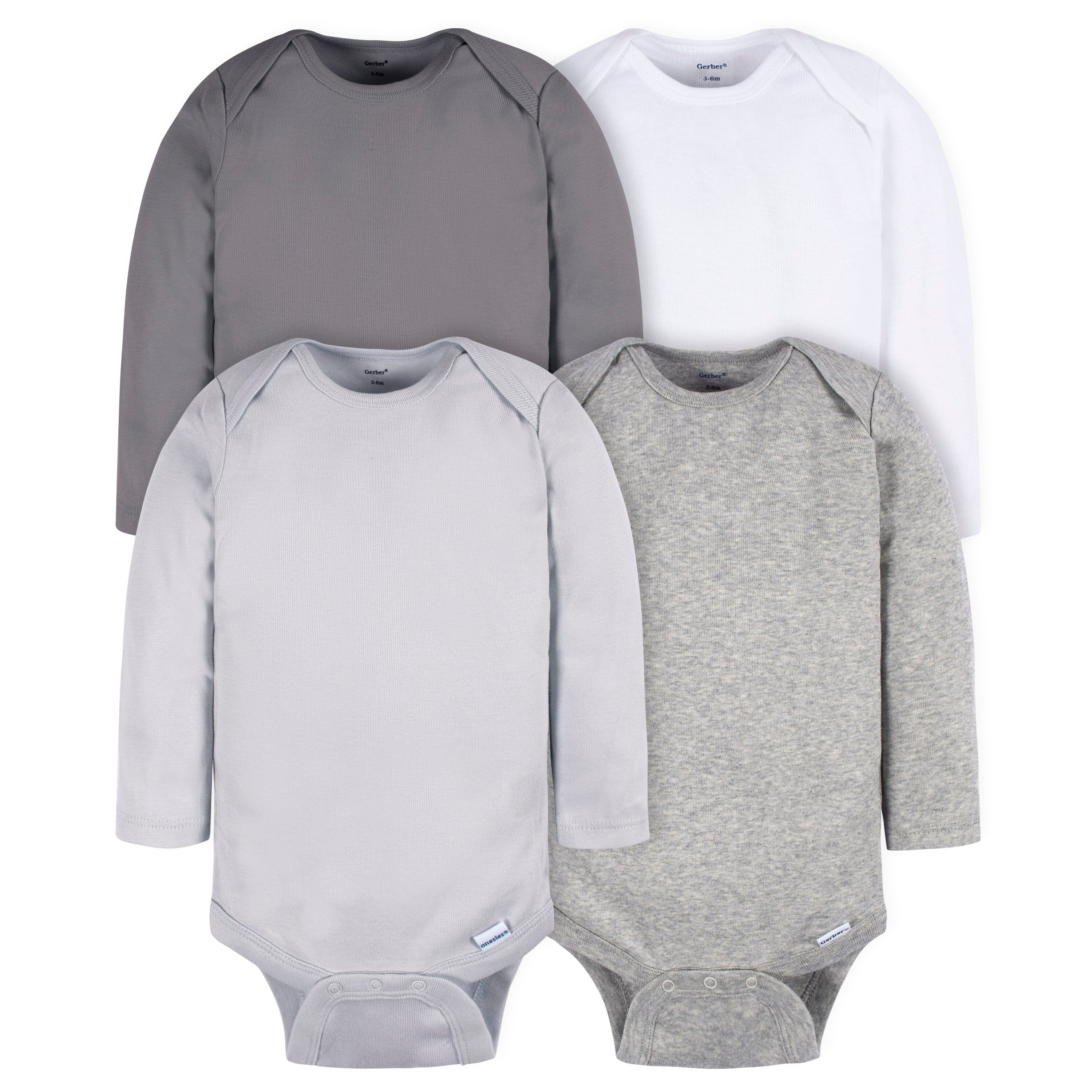 4-Pack Baby Neutral Grey Long Sleeve Onesies Bodysuits