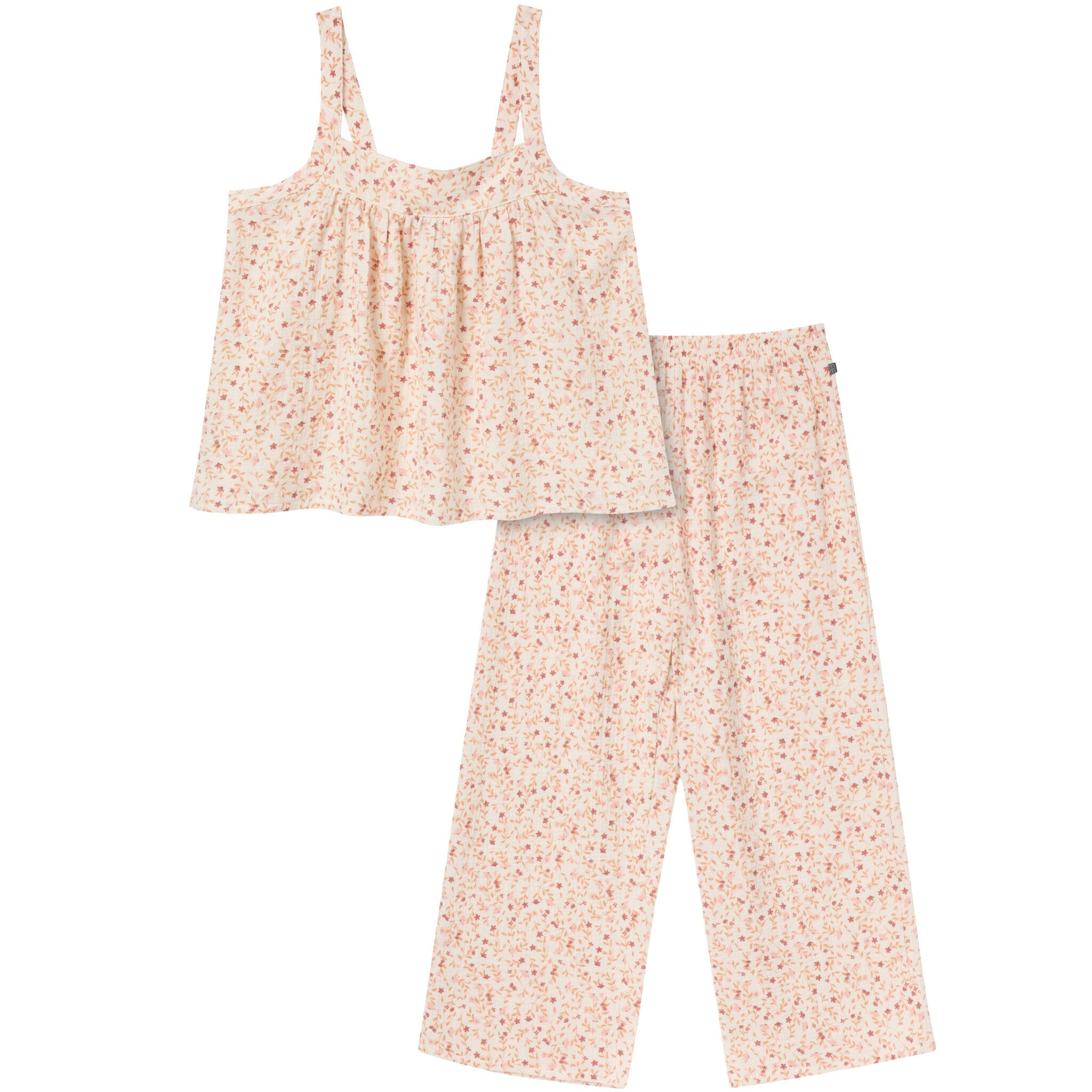 2-Piece Womens Beige Vine Floral Cropped Pants Set