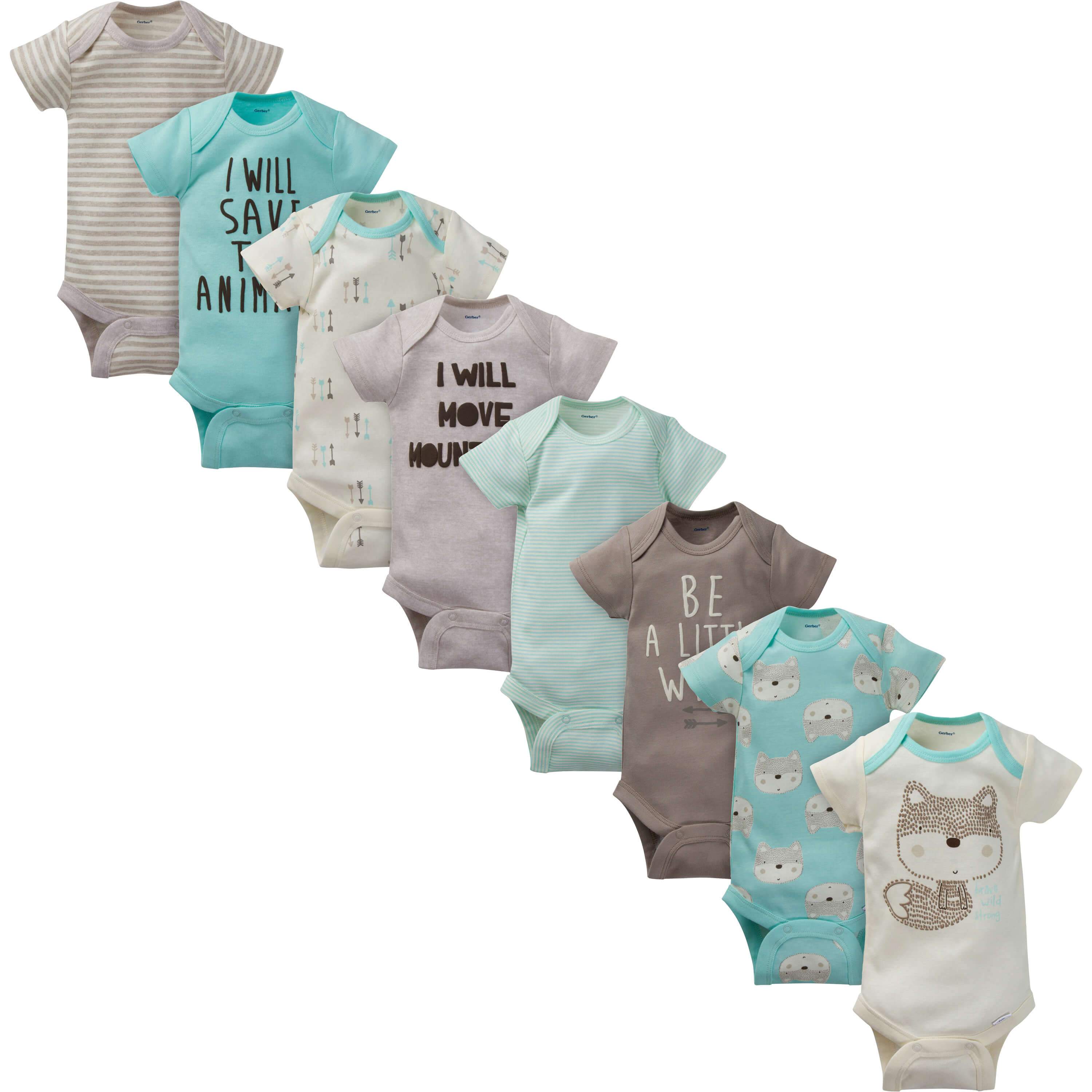 8-Pack Baby Boys Short-Sleeve Fox Onesies Bodysuits