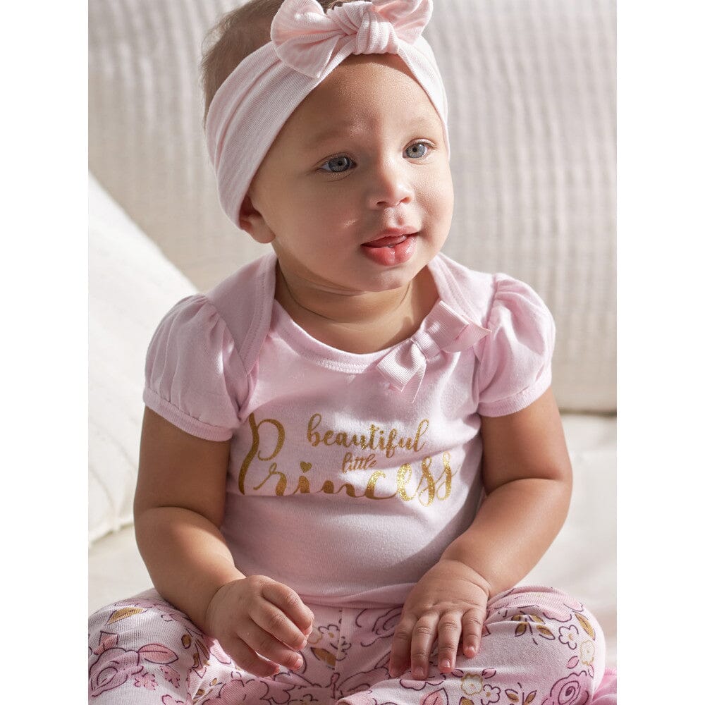 5-Piece Baby Girls Princess Onesies Bodysuits & Pants Sets