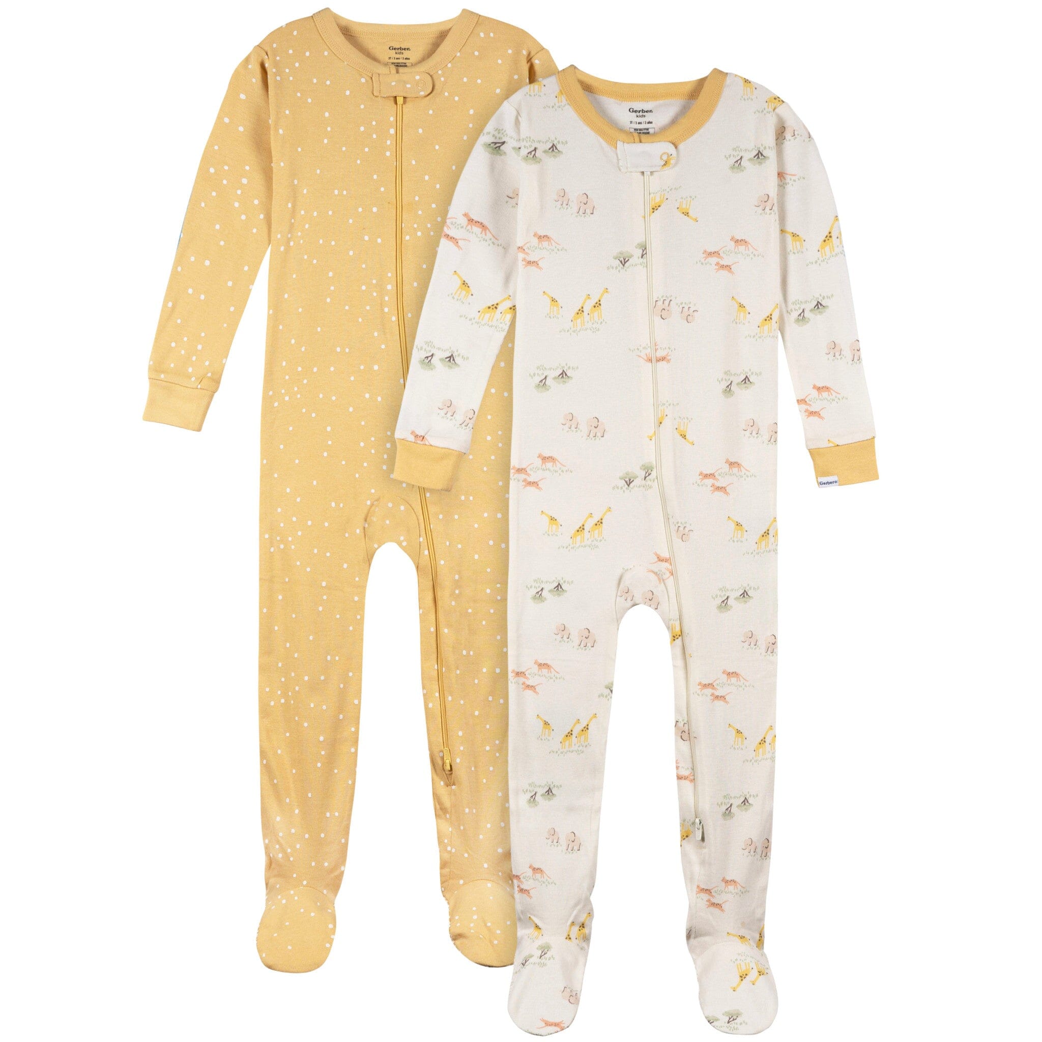 2-Pack Baby & Toddler Neutral Safari Snug Fit Footed Pajamas