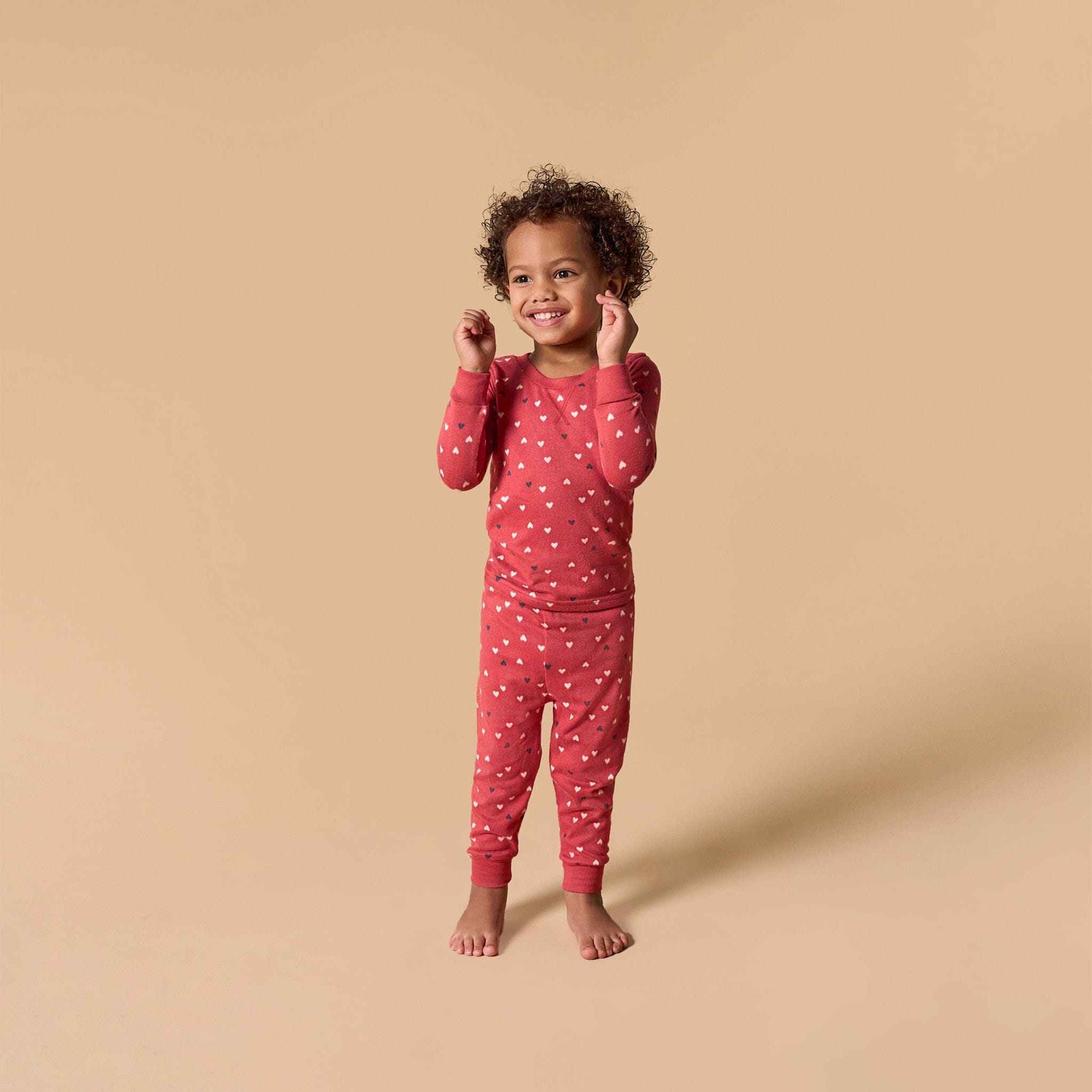 2-Piece Infant and Toddler Neutral Red Hearts Tight Fitting Pajamas Set