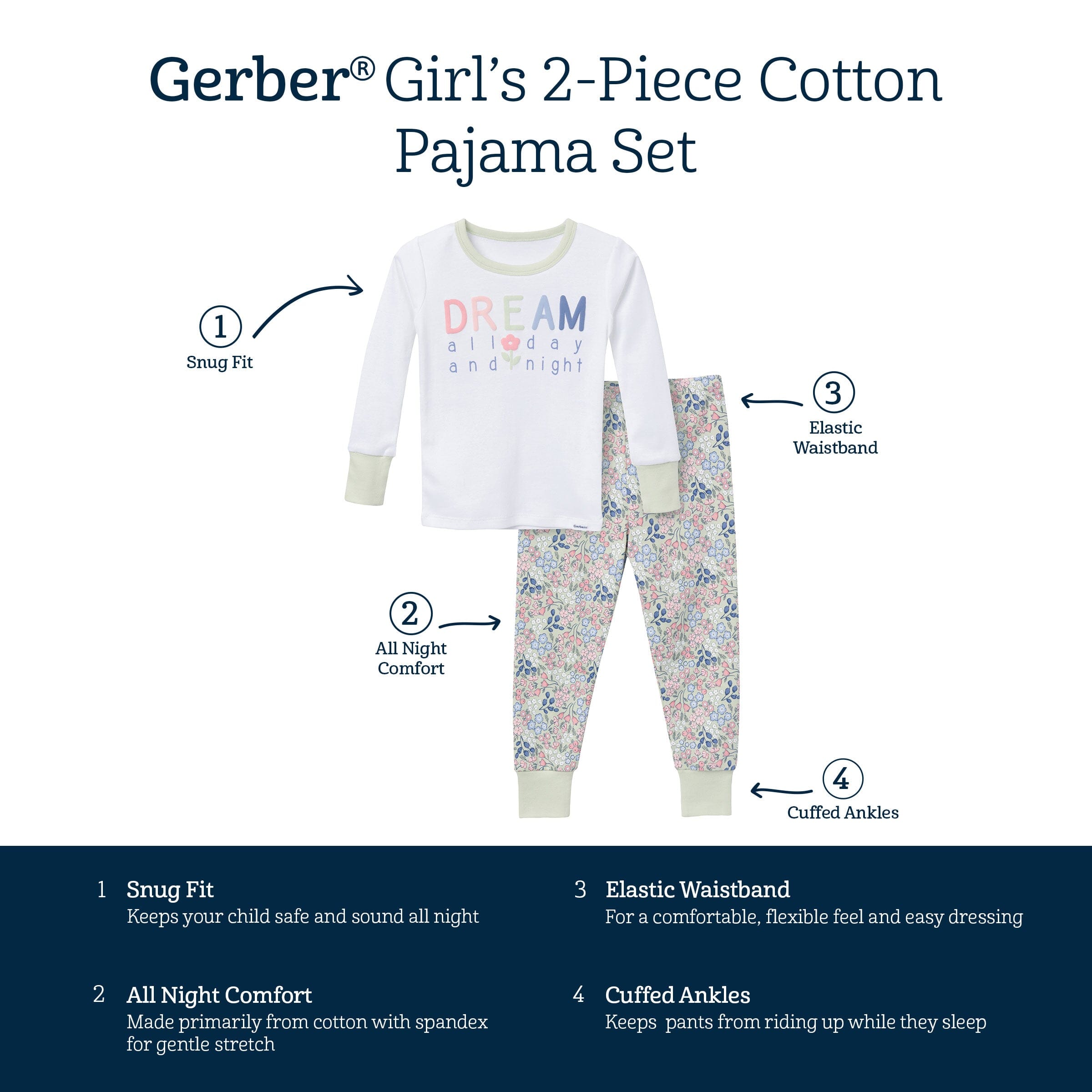 2-Piece Infant & Toddler Girls Ditsy Floral Long Sleeve Pajama Set