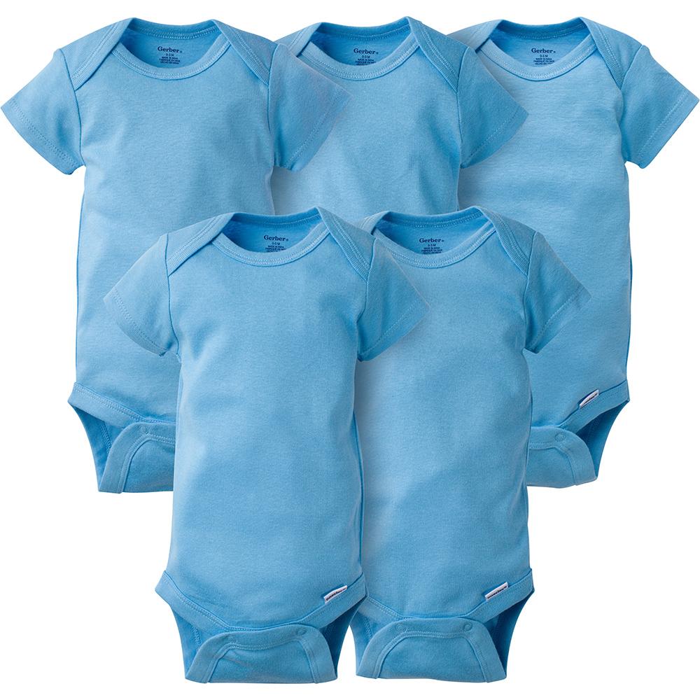 5-Pack Solid Blue Baby Short Sleeve Onesies Bodysuits