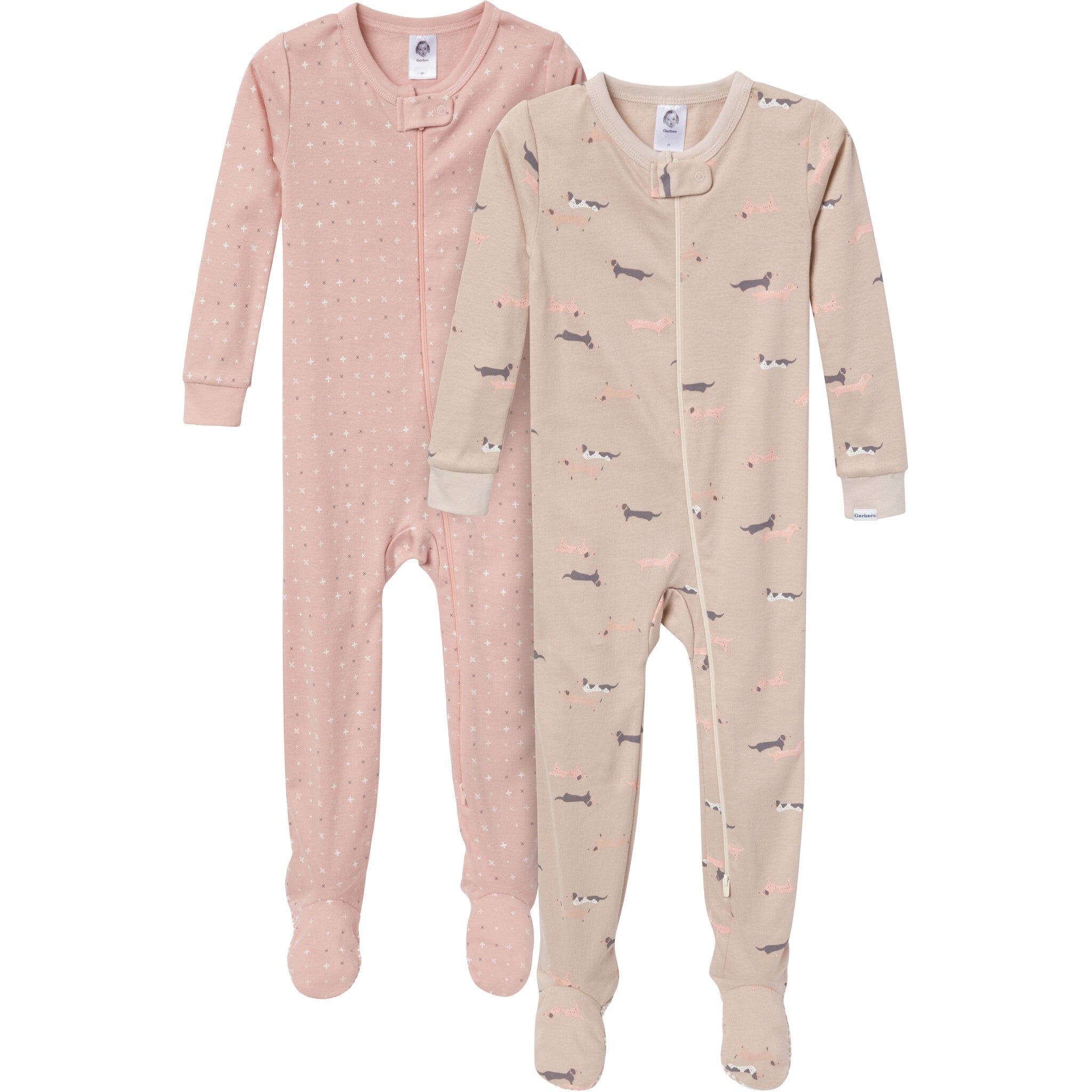 2-Pack Baby & Toddler Girl Dog Snug Fit Footed Pajamas