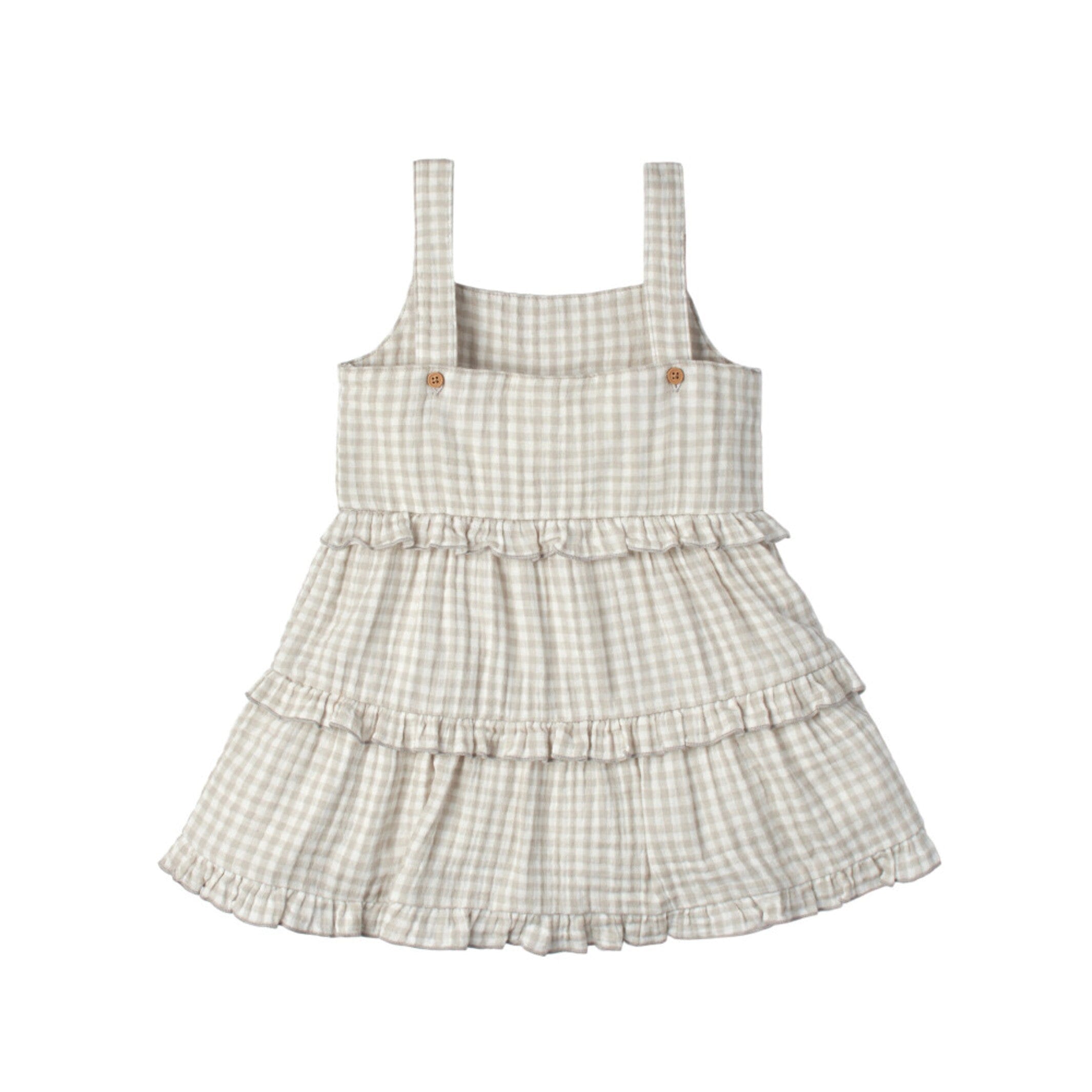 Infant & Toddler Girls Khaki Gingham Tiered Dress