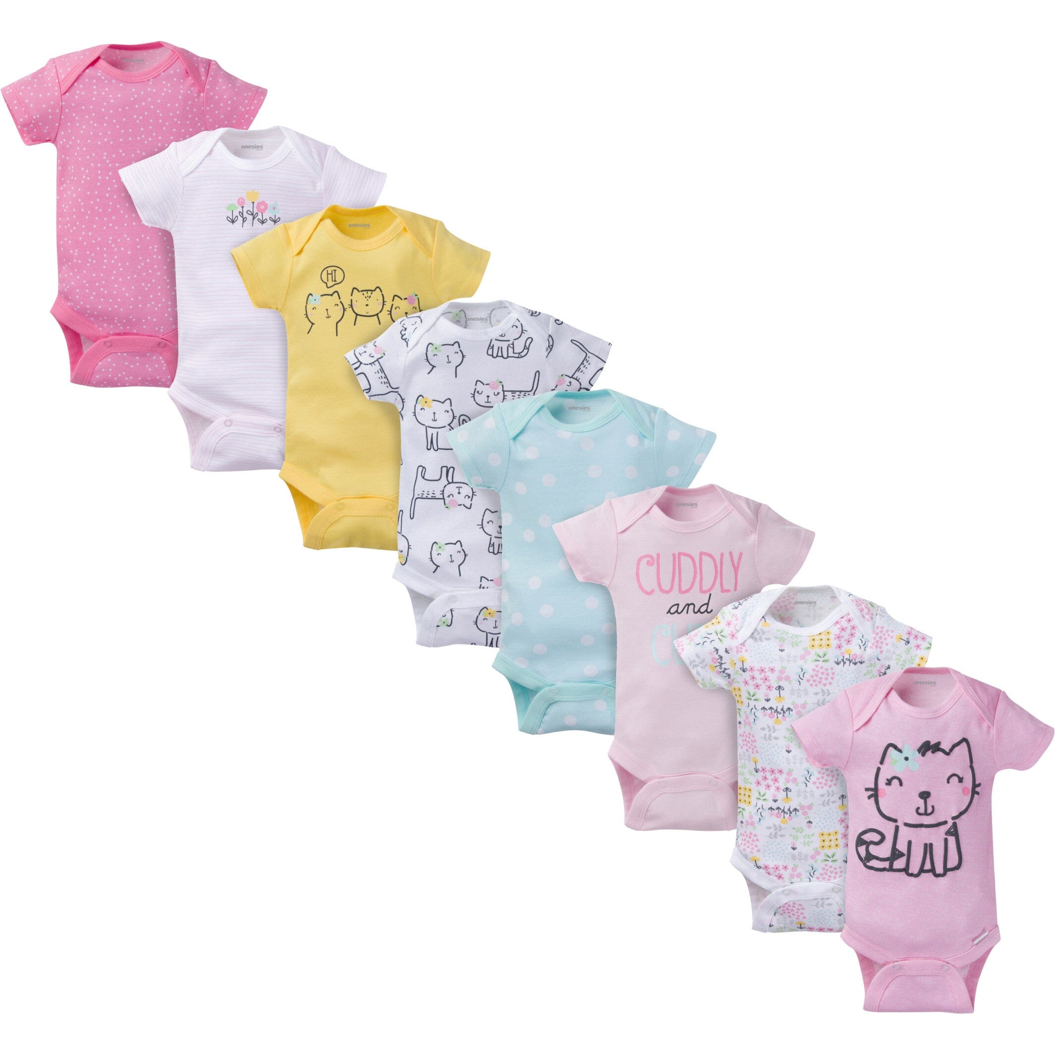 8-Pack Baby Girl Kitty Short Sleeve Onesies Brand Bodysuits