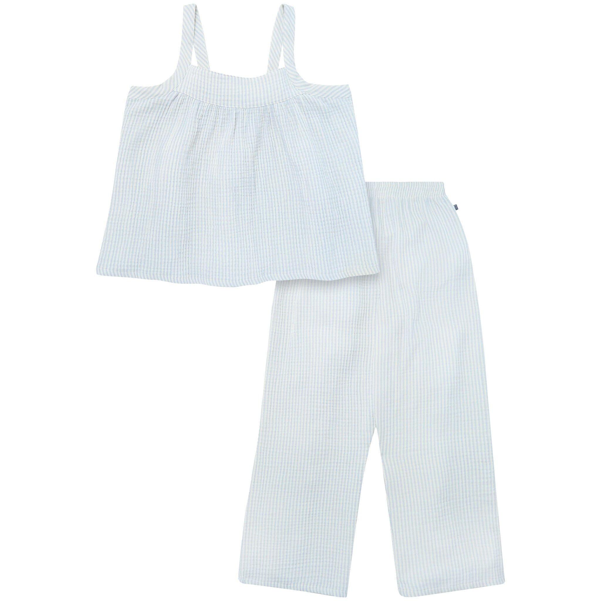 2-Piece Womens Light Blue Stripe Cropped Pants Set