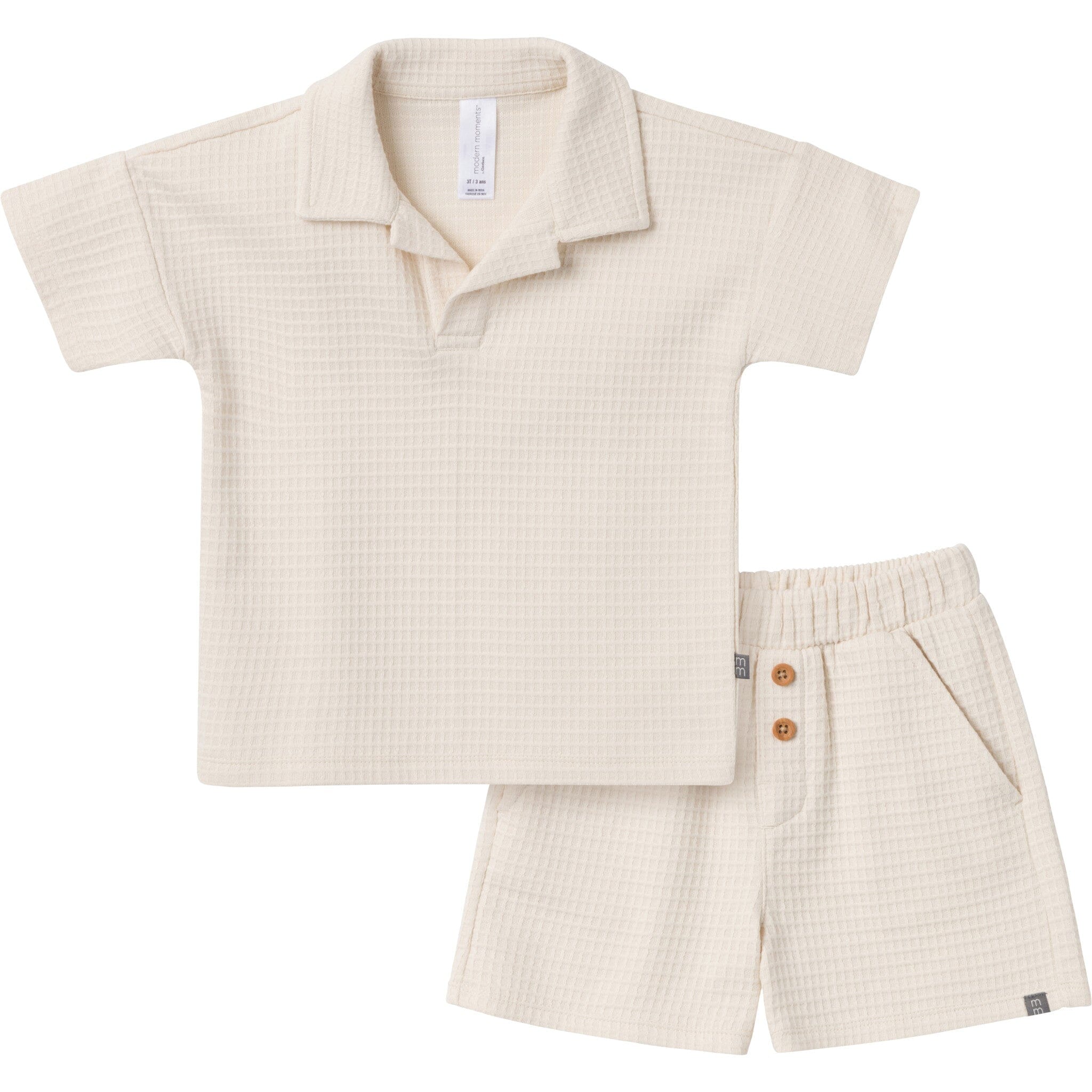 2-Piece Toddler Boys Beige Johnny Collar and Shorts Set