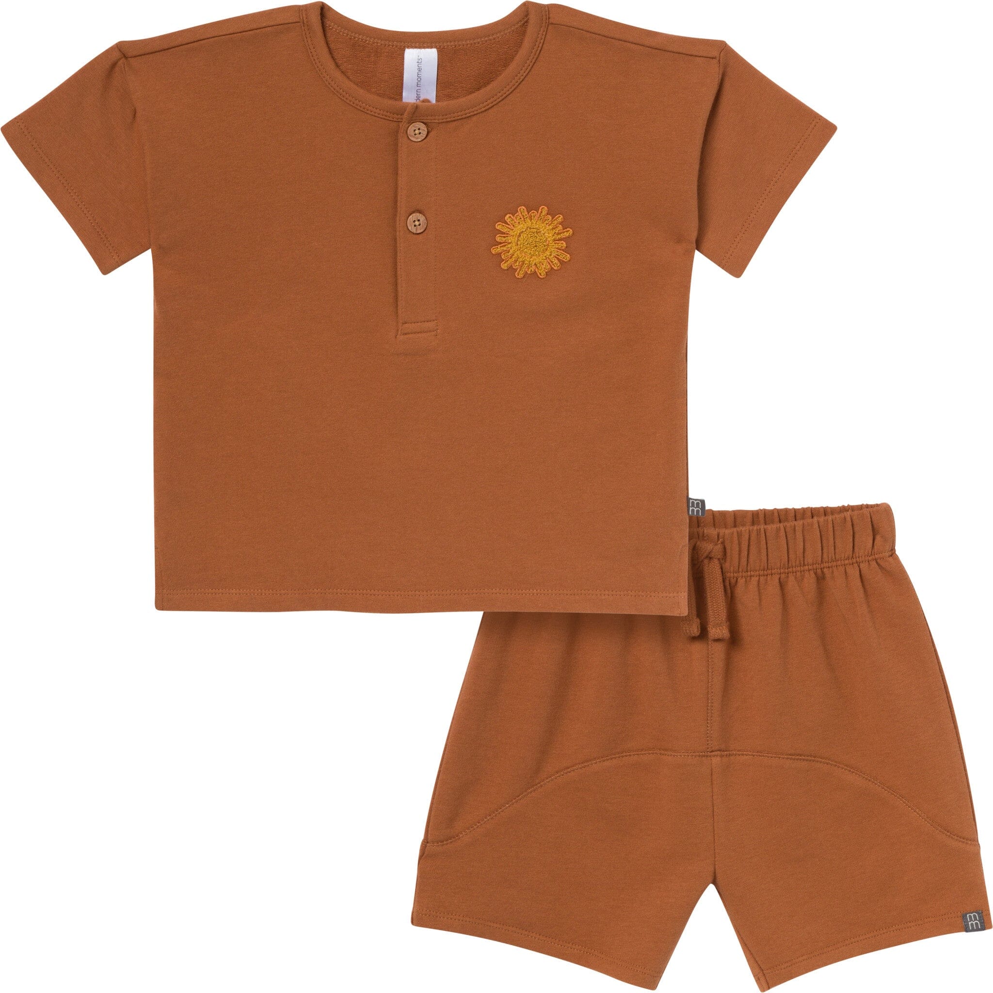 2-Piece Toddler Boys Medium Brown Henley Shirt and Shorts Set