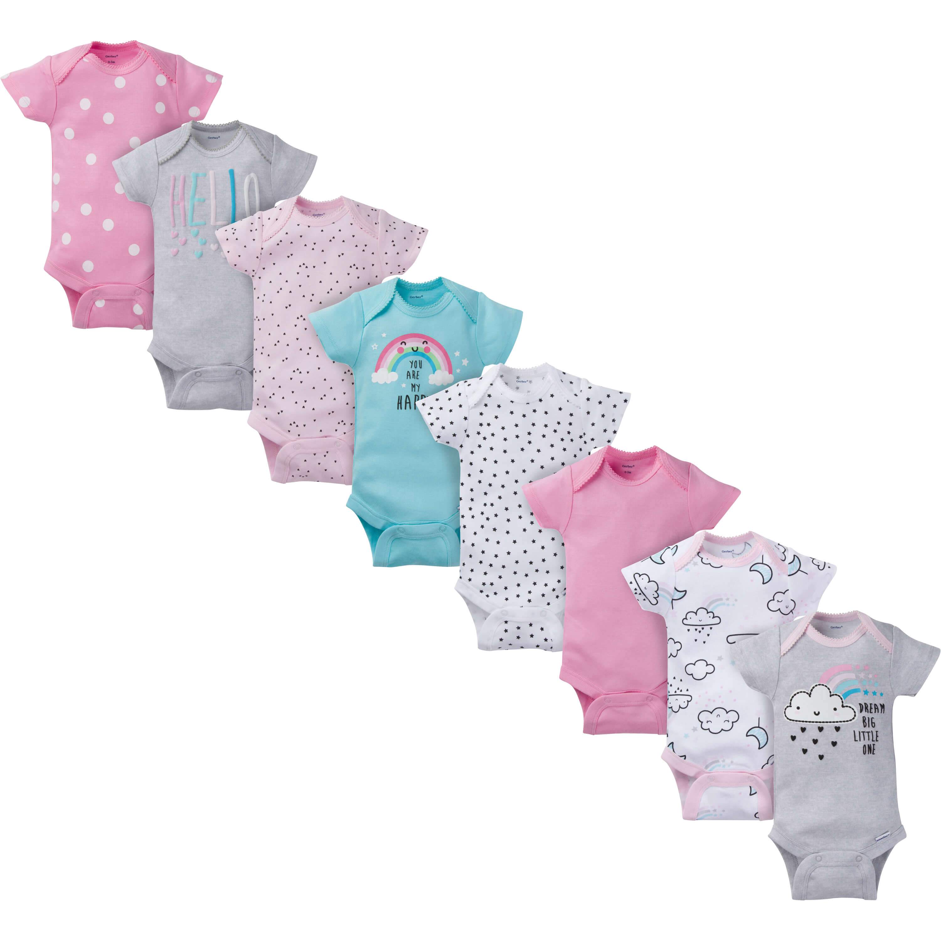 8-Pack Baby Girls Clouds Short-Sleeve Onesies Bodysuits