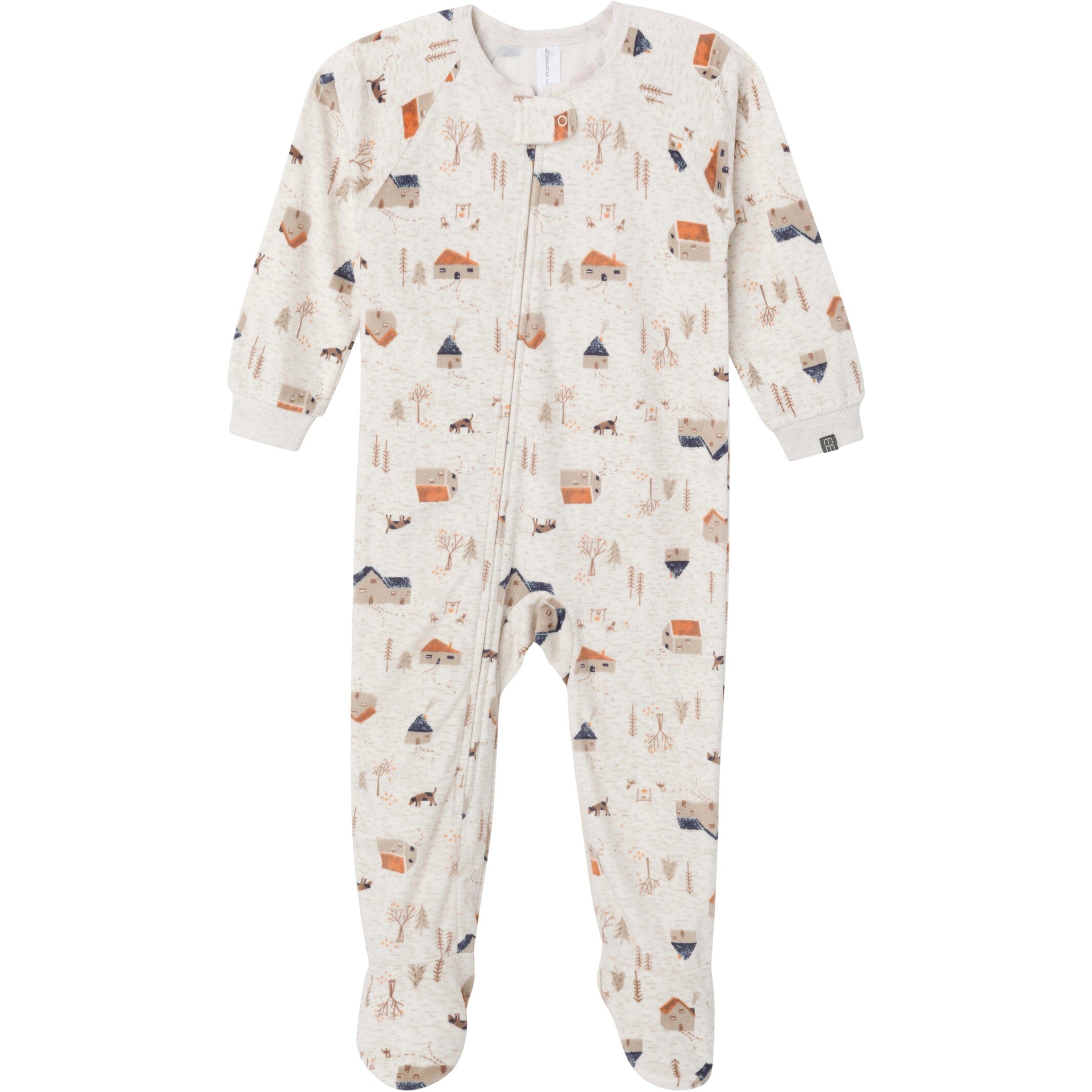 Infant and Toddler Boys Oatmeal Village Footed Fleece Pajamas