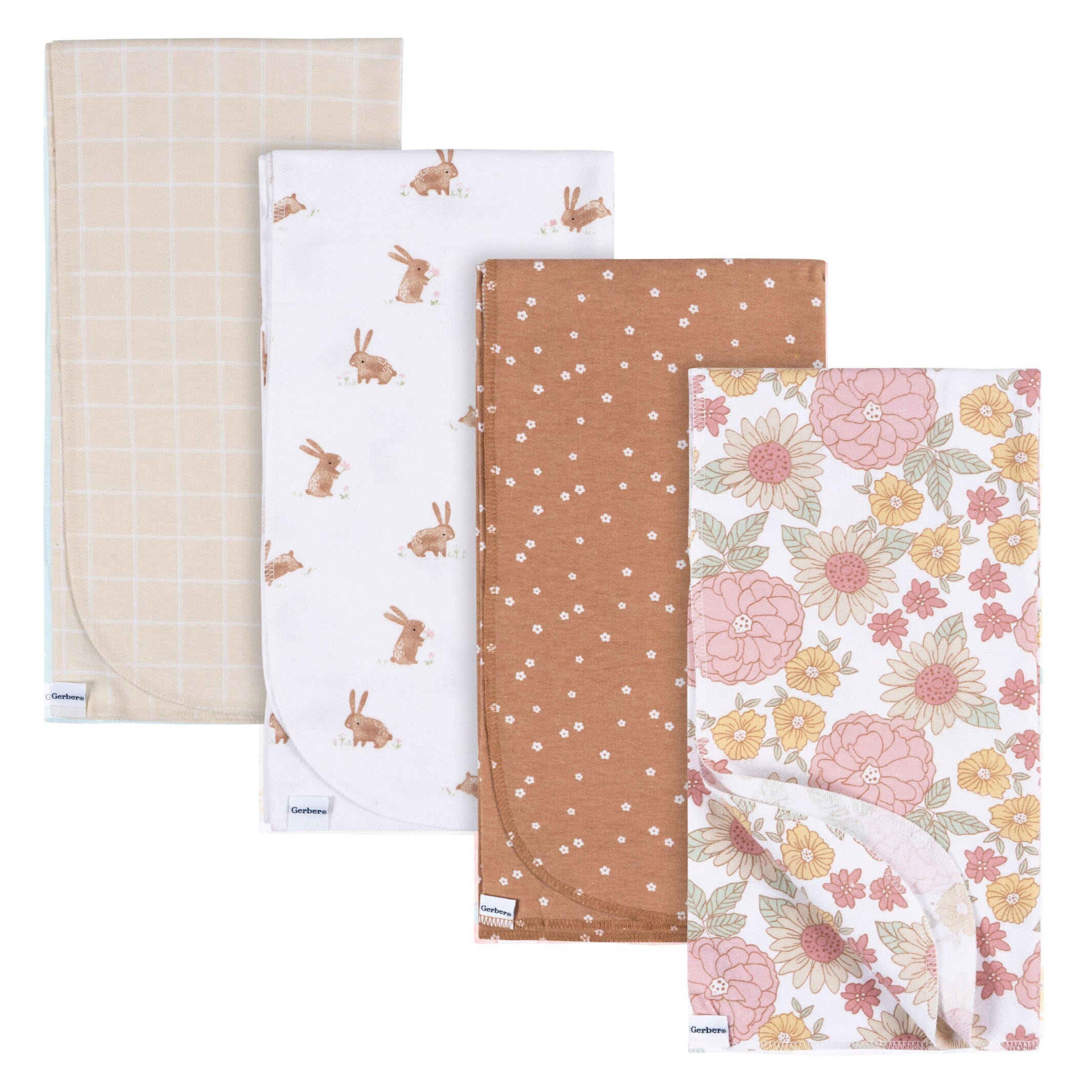 4-Pack Baby Girls Retro Floral Flannel Blankets