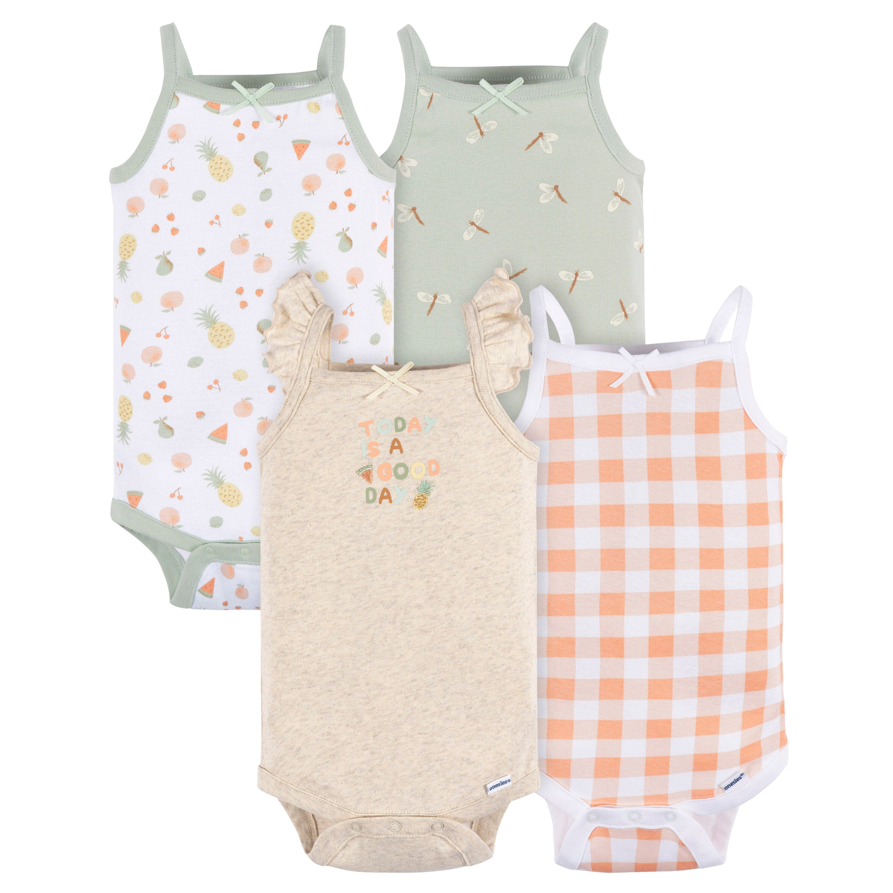 4-Pack Baby Girls Picnic Sleeveless Onesies Bodysuits