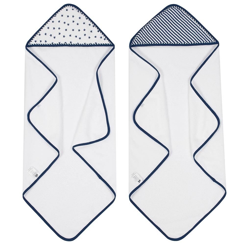 Embroidered 2-Pack Baby Boys Navy Stripes & Dots Hooded Towels