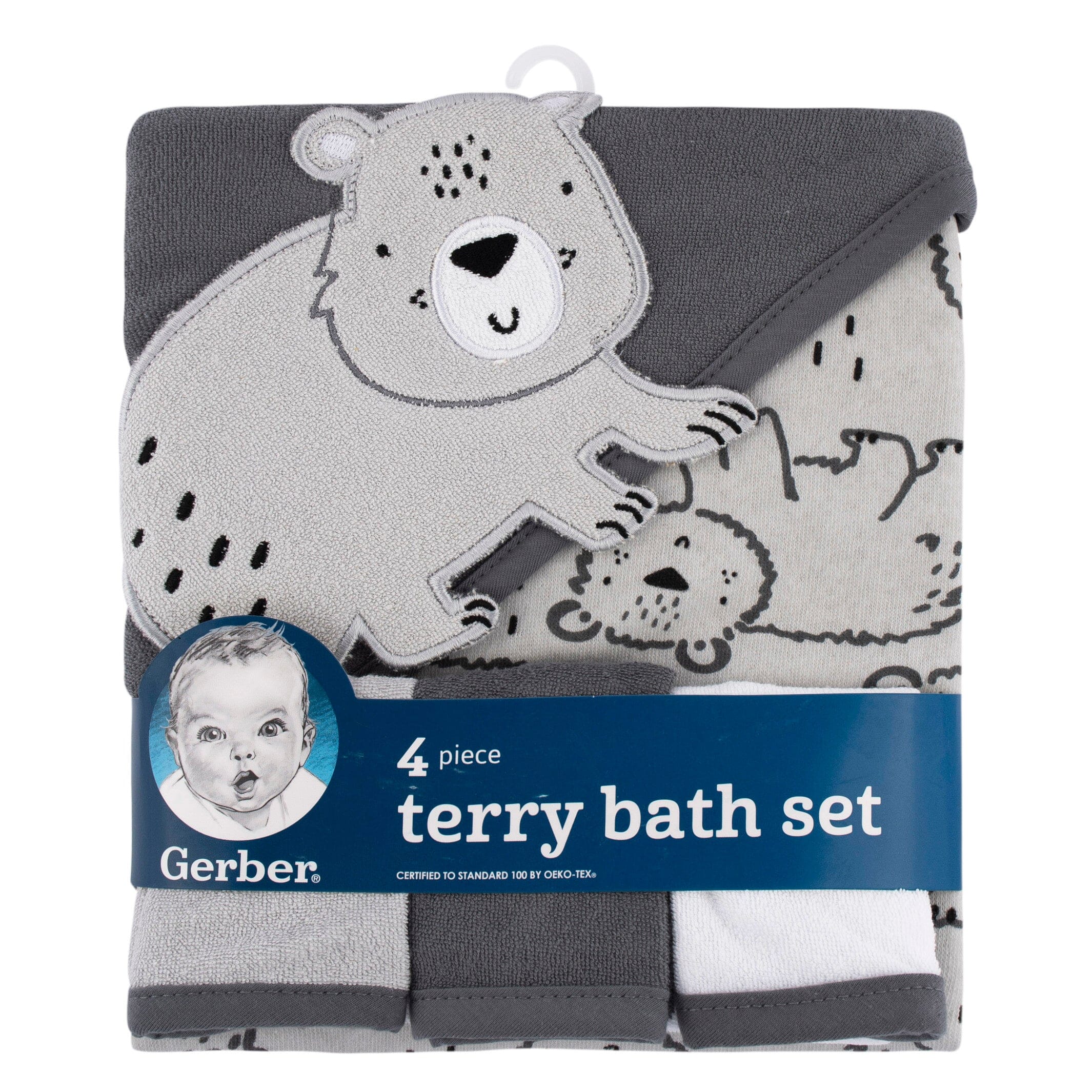 4-Piece Baby Boys Bear Hooded Towel and Washcloths