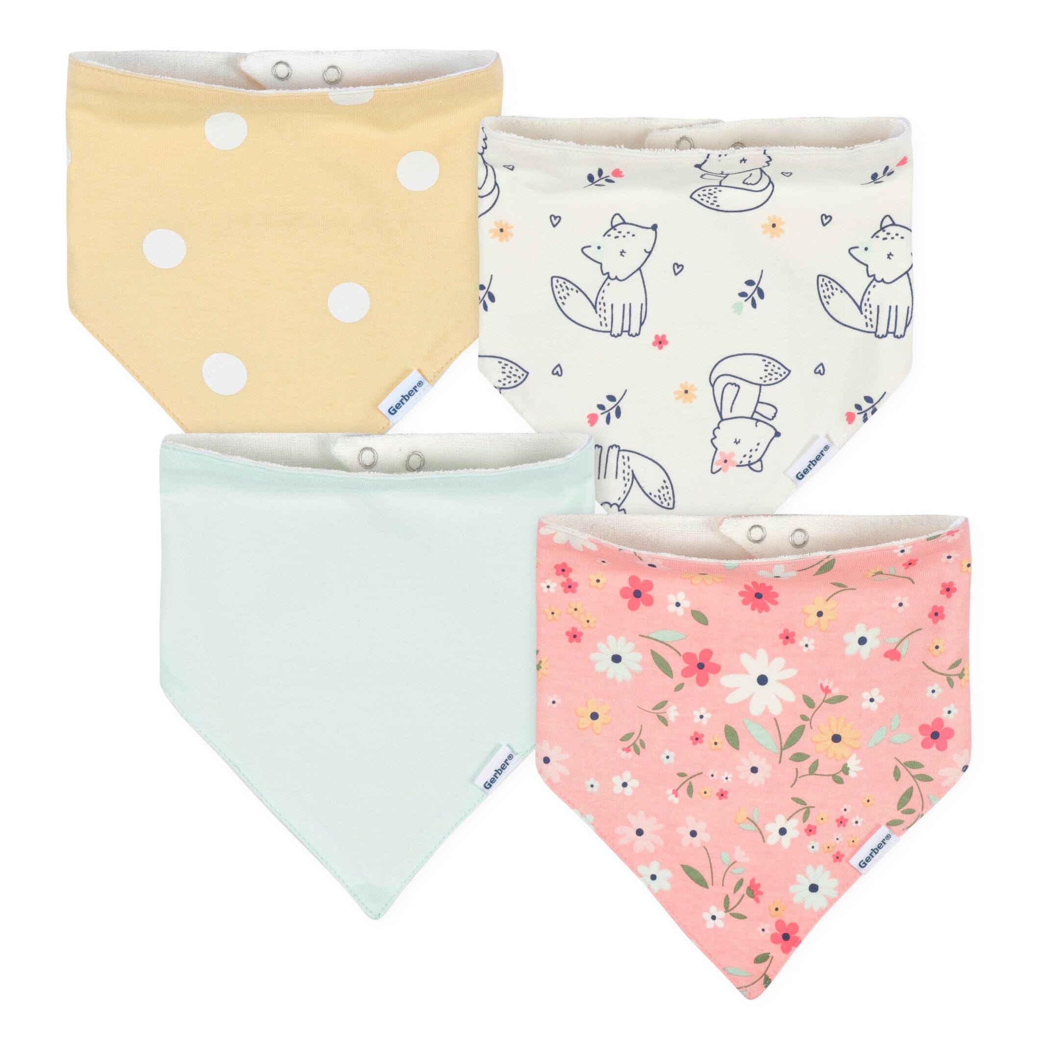 4-Pack Baby Girls Fox Bandana Bibs