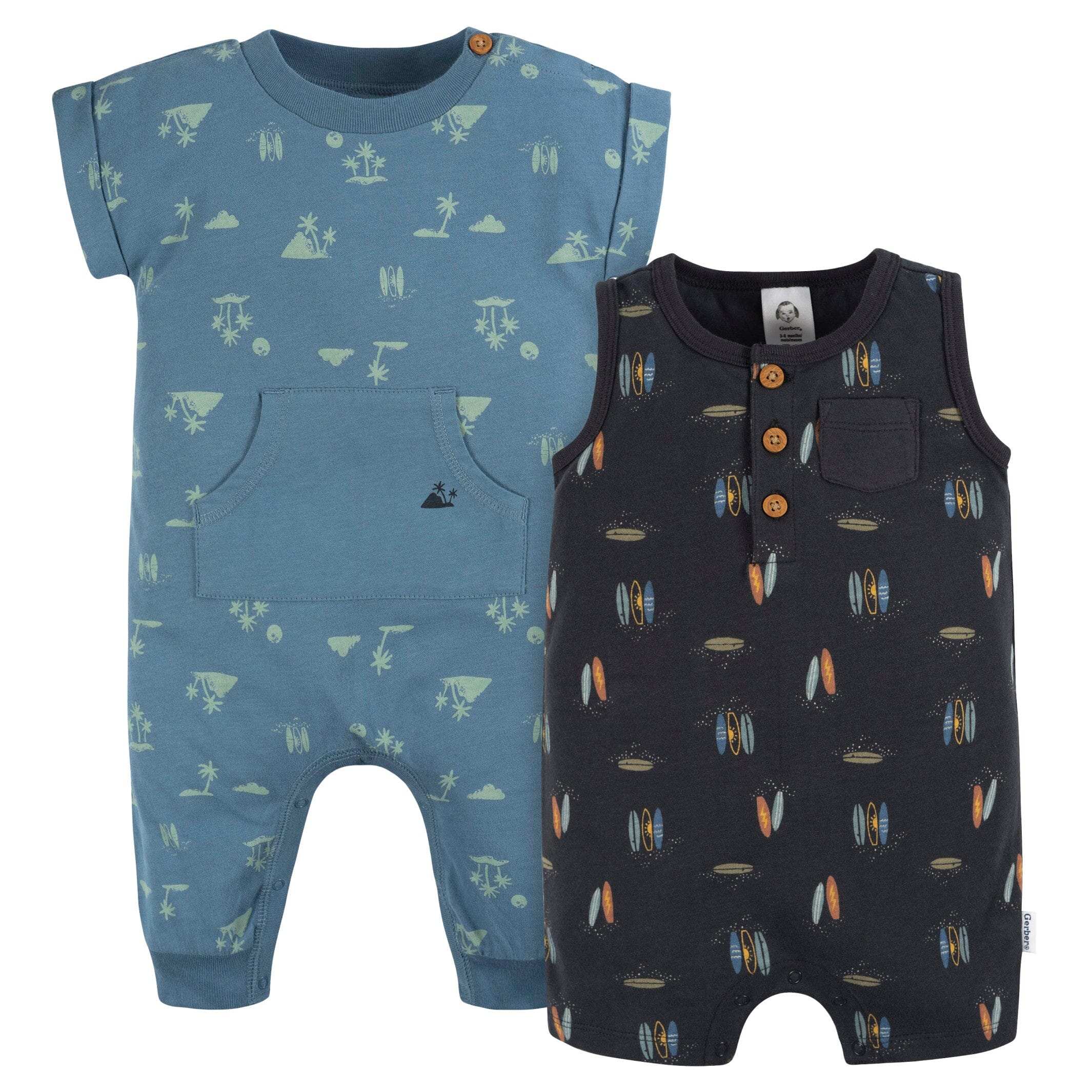 2-Pack Baby Boys Surfing Rompers