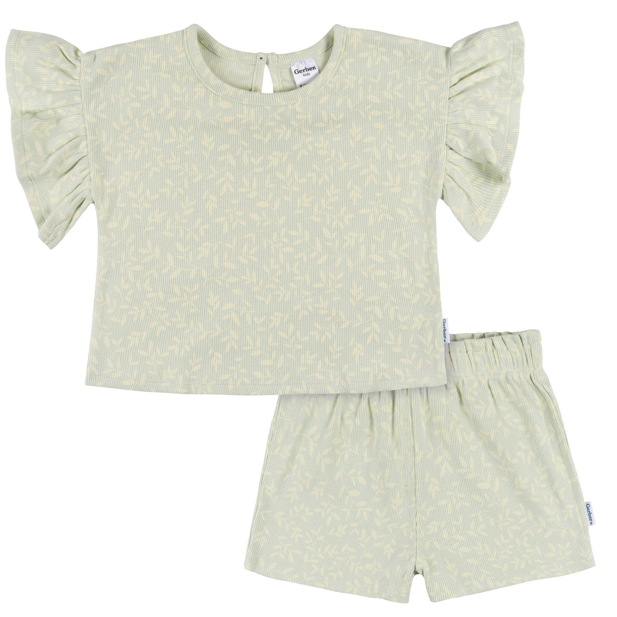 2-Piece Infant & Toddler Girls Green Leaves Shirt and Shorts Set