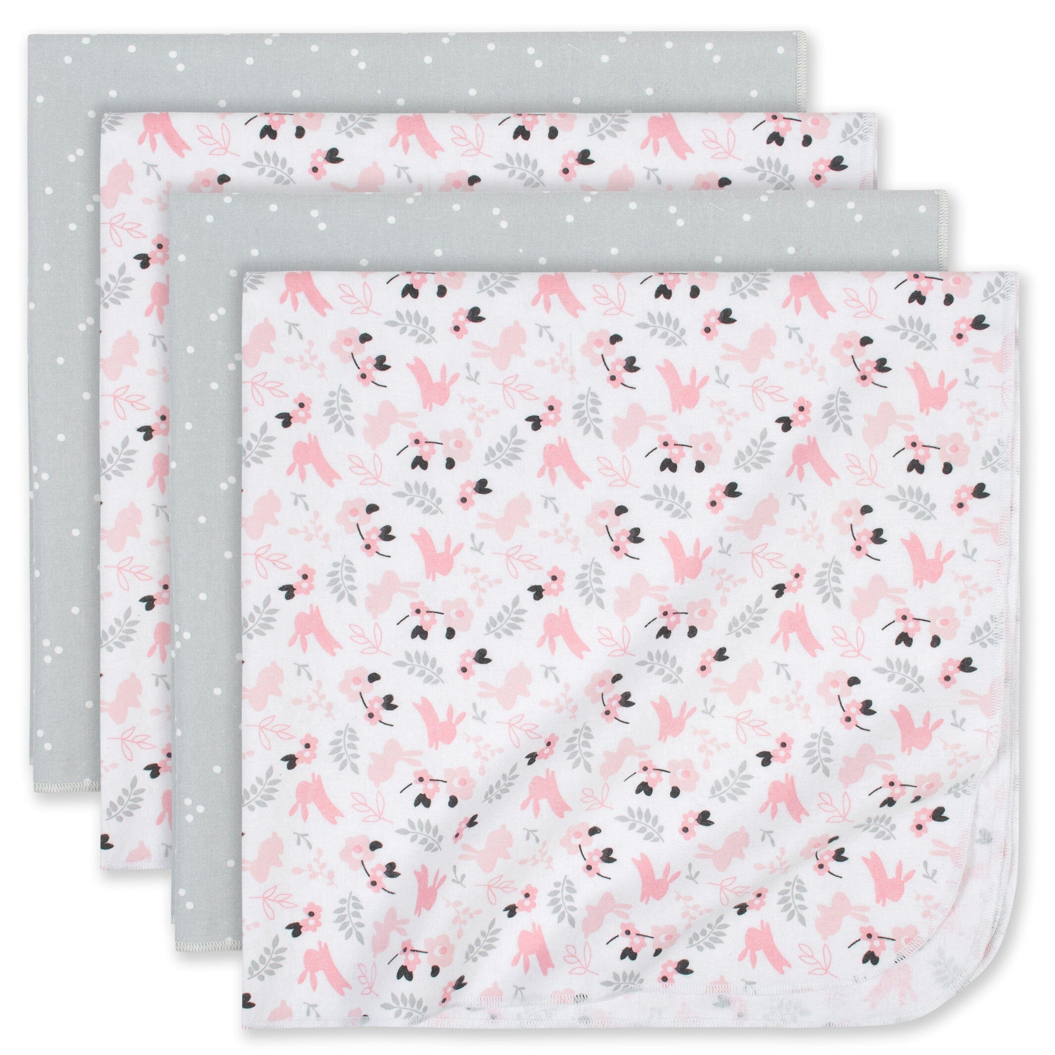 4-Pack Baby Girls Bunnies Flannel Blankets