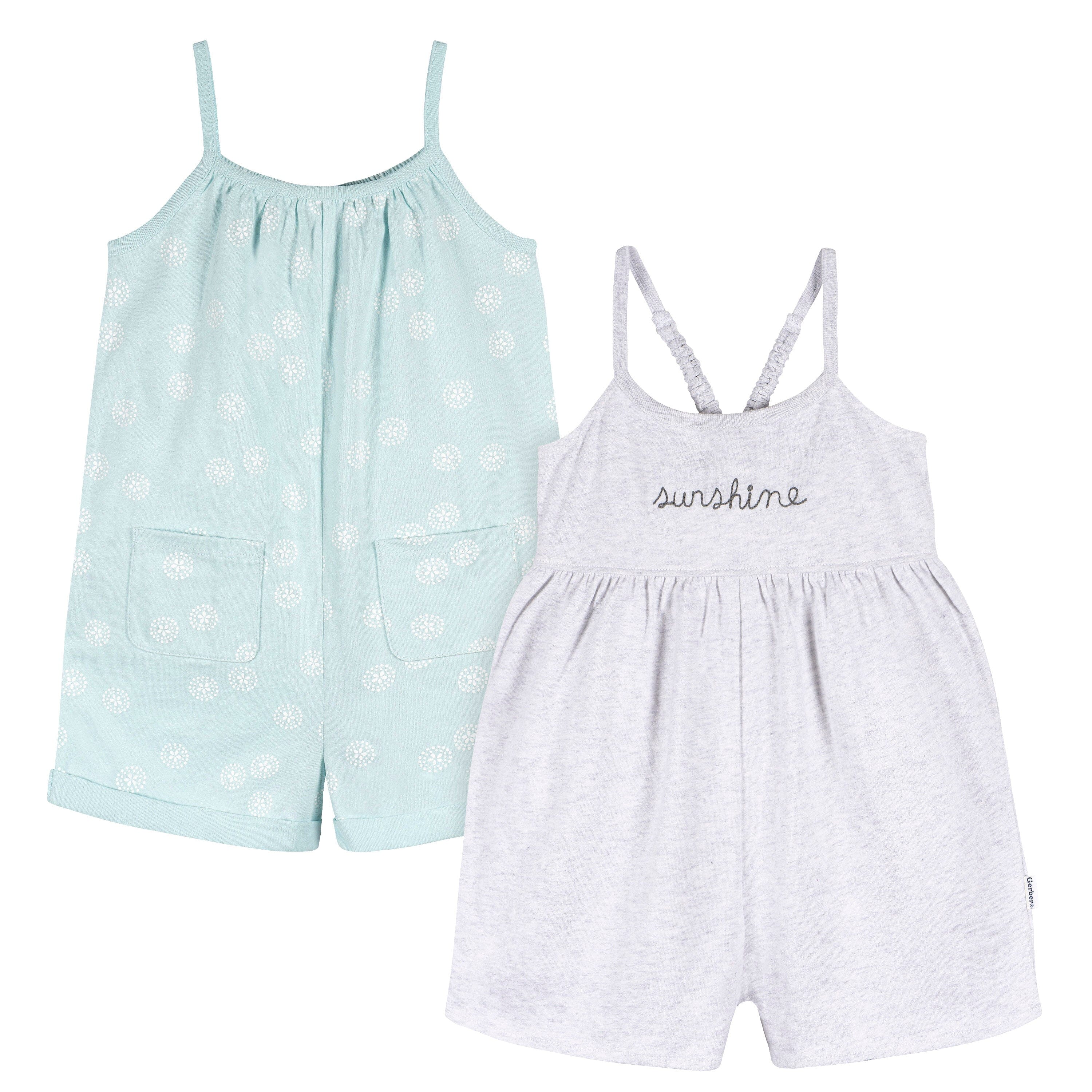 2-Pack Infant and Toddler Girls Light Grey Heather & Sand Dollars Rompers