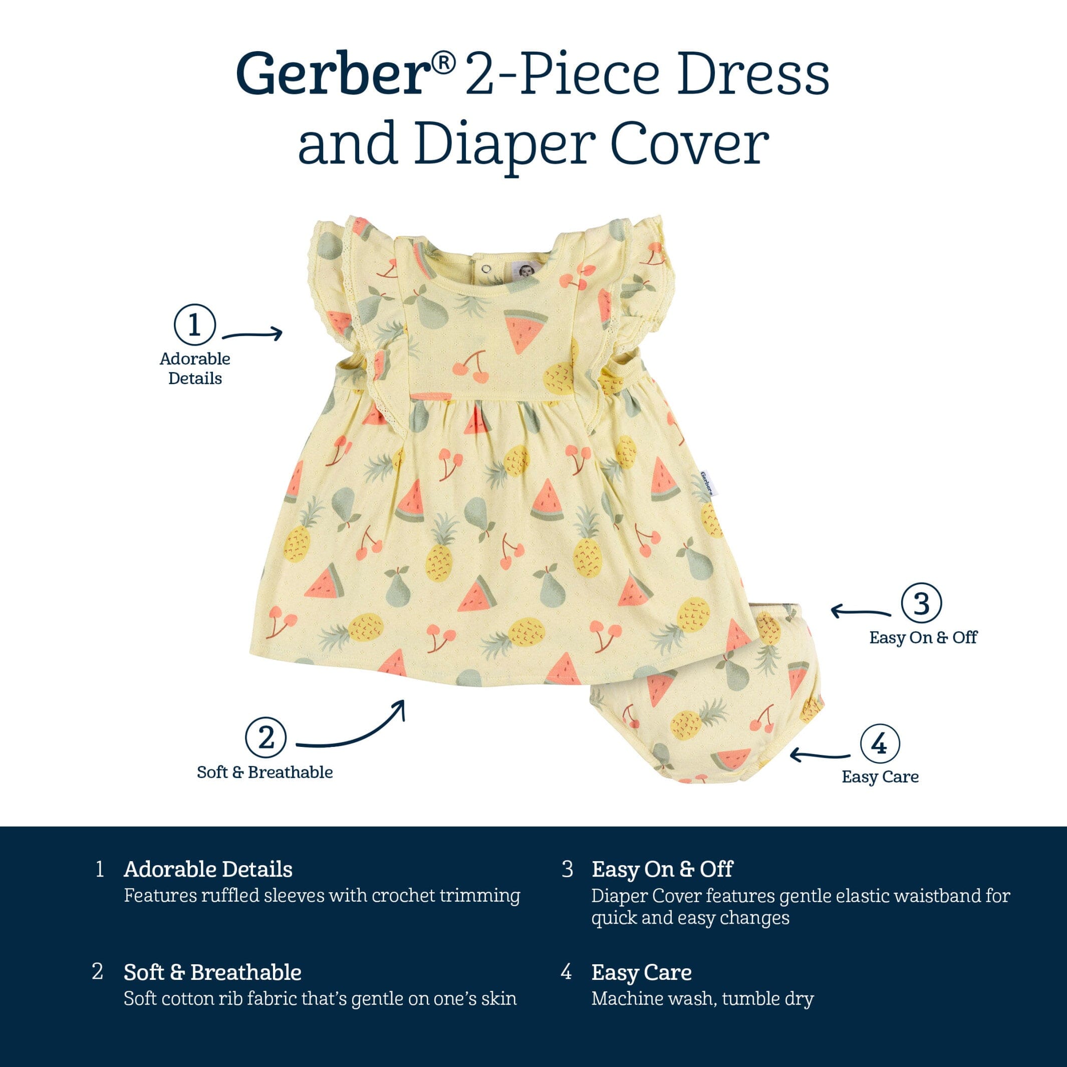 2-Piece Baby Girls Fruit Dress & Diaper Cover Set