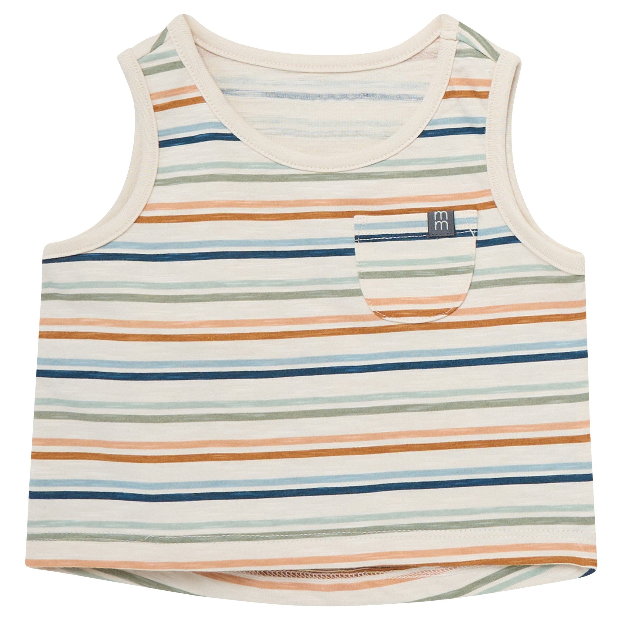 4-Piece Baby Boys Beige Stripe/Medium Teal Sleeveless Shirt and Shorts Set