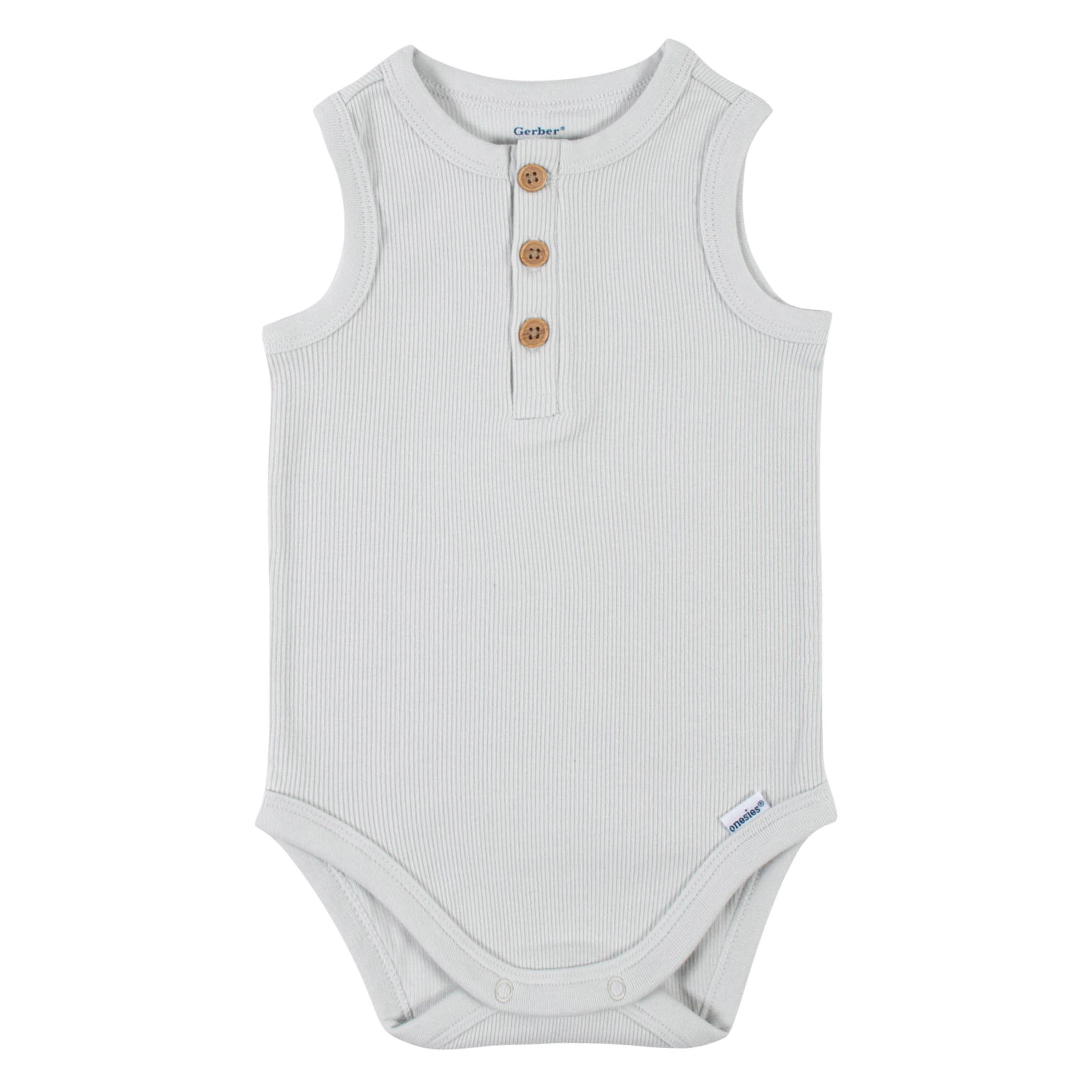 2-Pack Baby Boys Blue Grey Sleeveless Onesies Bodysuits