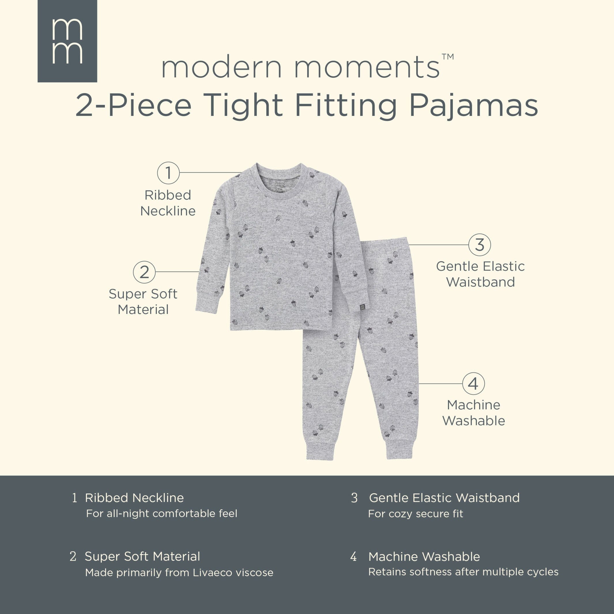 2-Piece Infant & Toddler Neutral Grey Heather Acorn Hacci Pajama Set