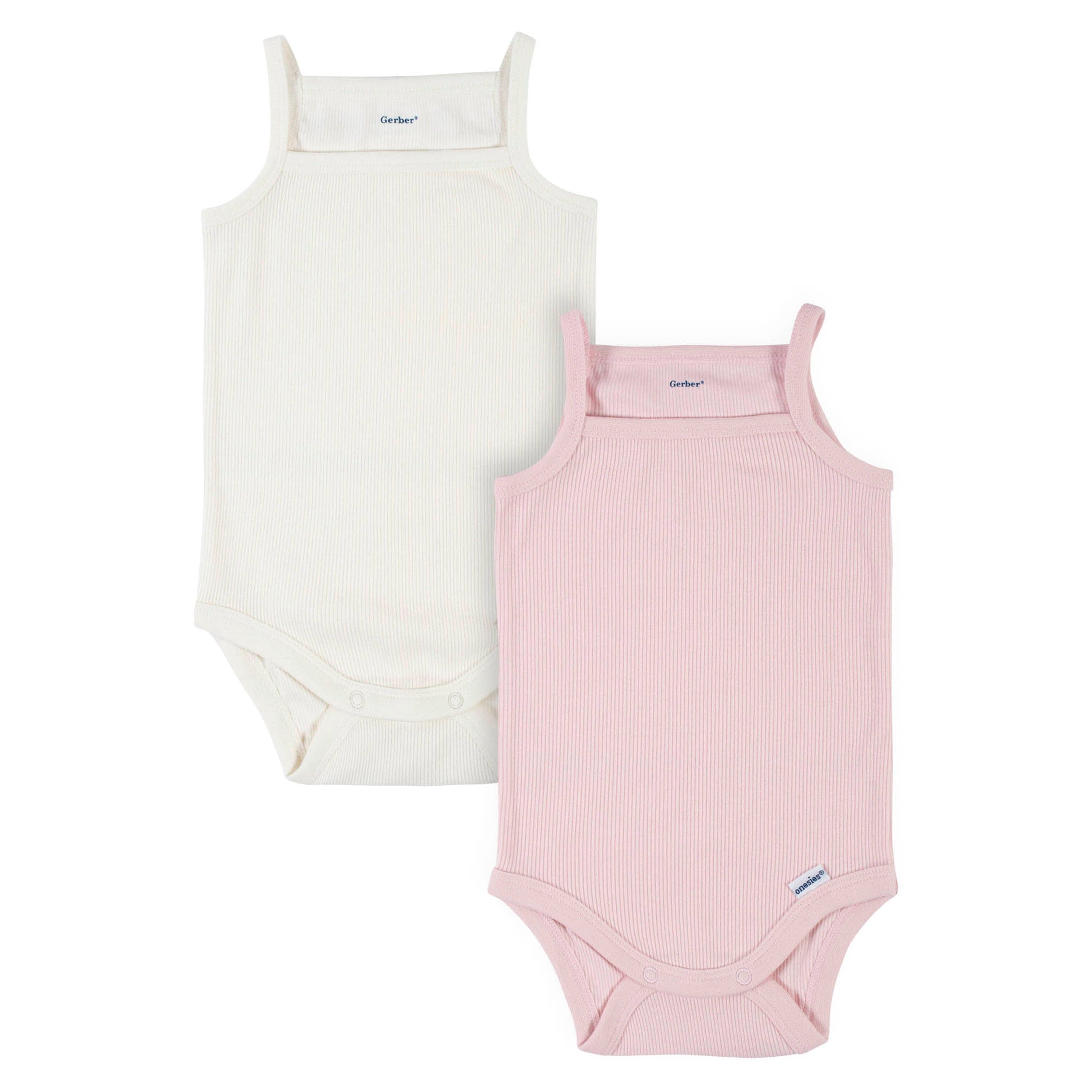 2-Pack Baby Girls Ivory/Pink Sleeveless Onesies Bodysuits