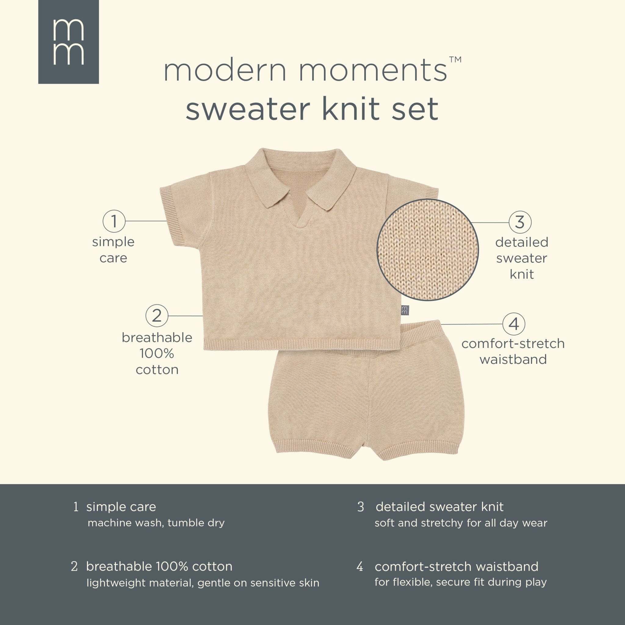 2-Piece Baby Boys Light Tan Johnny Collar Sweater Knit Set