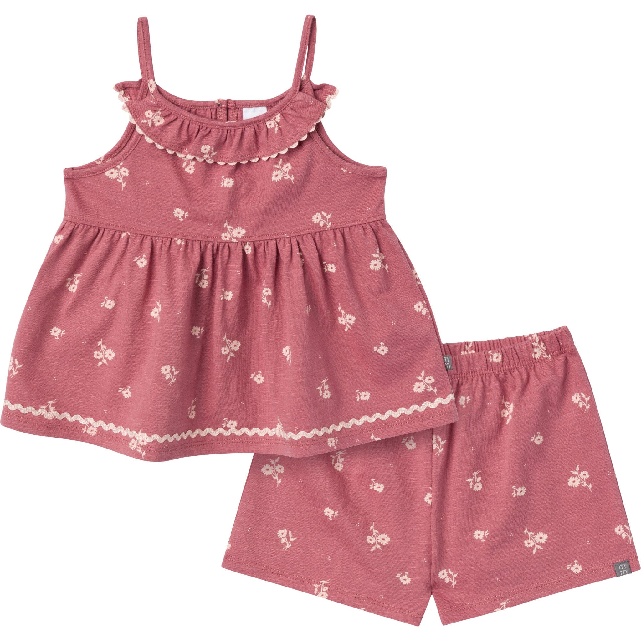 2-Piece Infant & Toddler Girls Medium Rose Bouquet Ruffle Top and Shorts Set