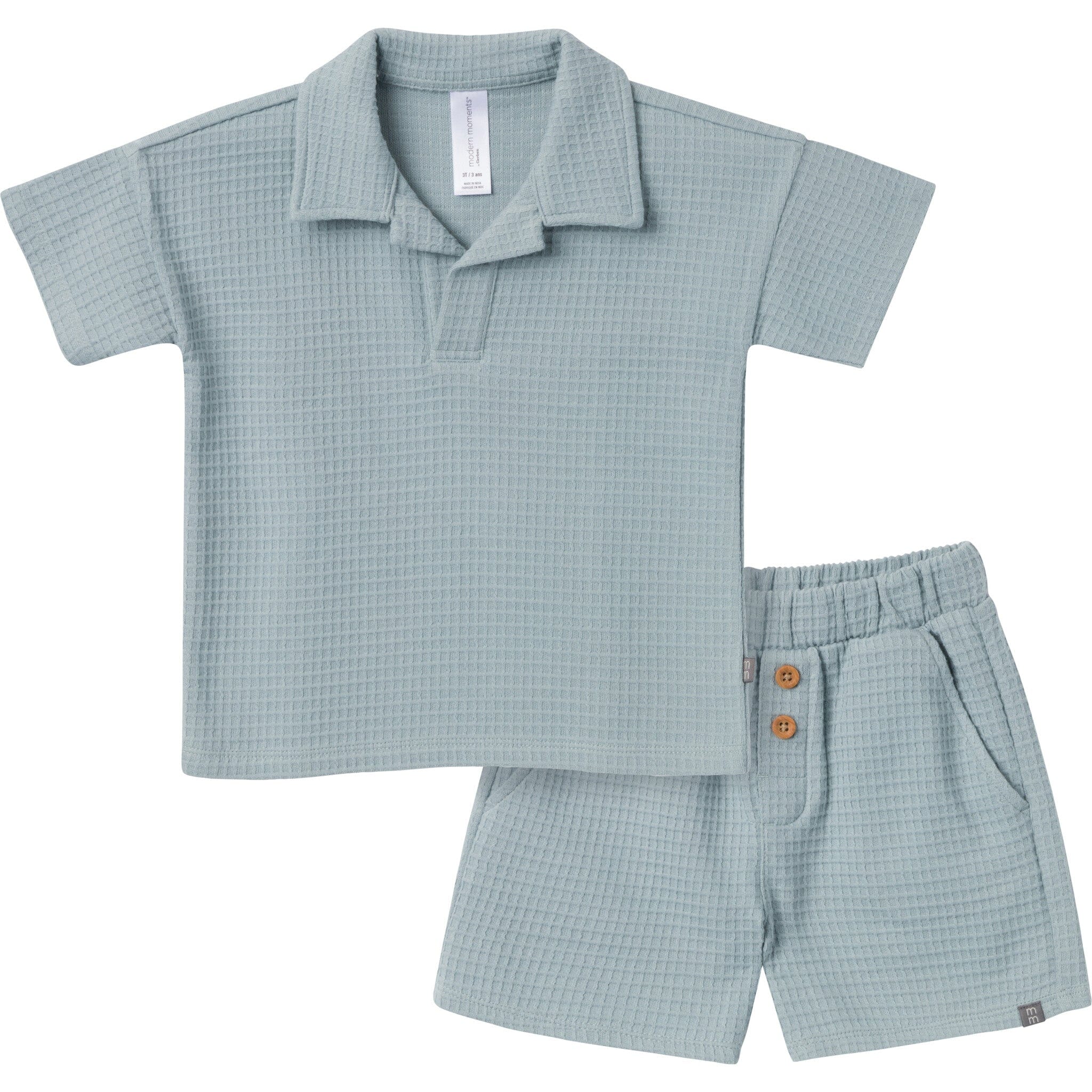 2-Piece Toddler Boys Medium Teal Johnny Collar and Shorts Set