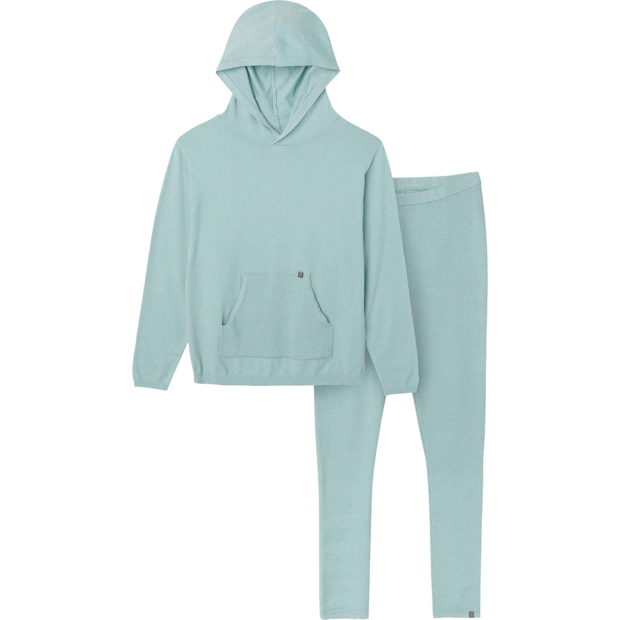 Mommy & Me 2-Piece Medium Sky Hooded Waffle Top & Legging Bundle