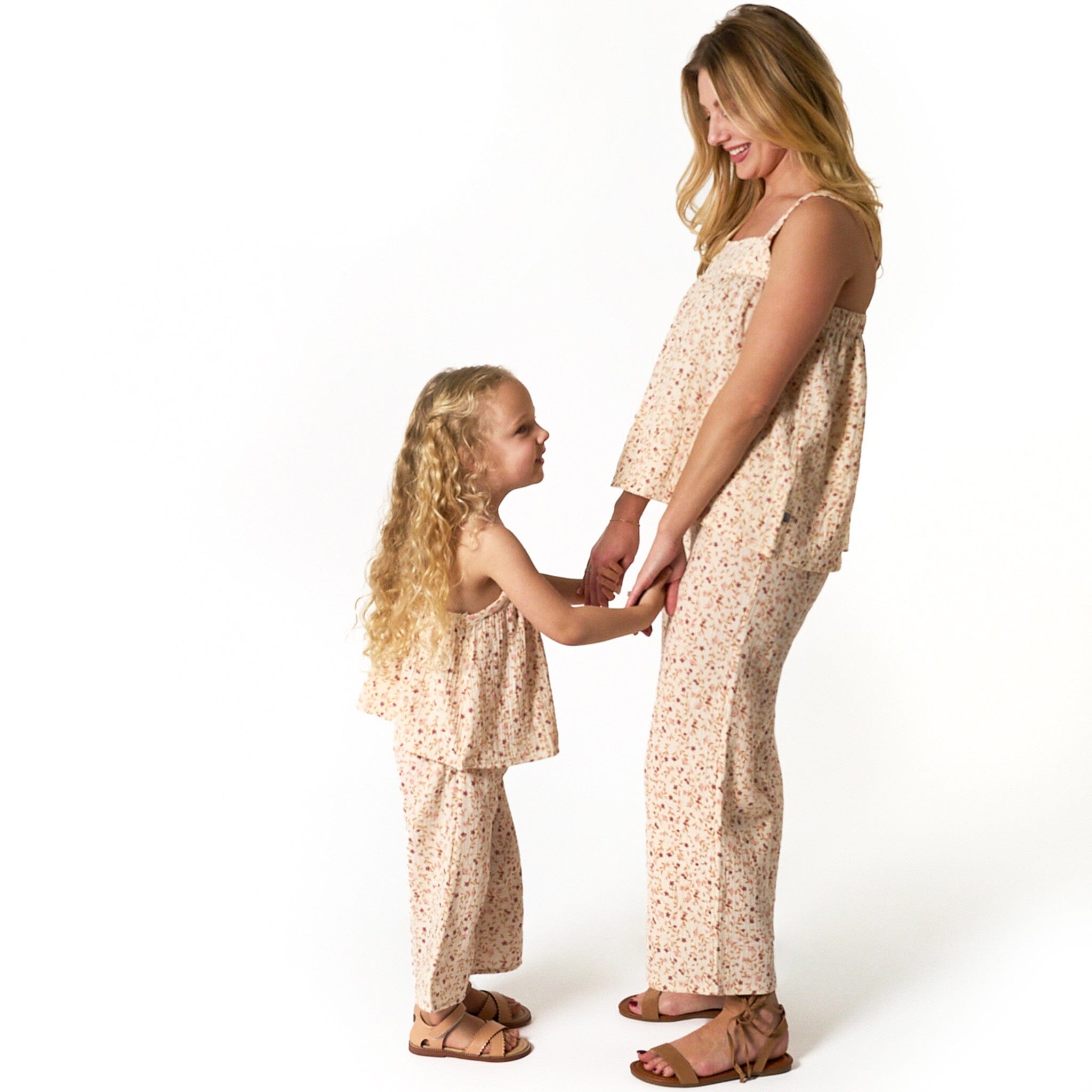 2-Piece Infant & Toddler Girls Beige Vine Floral Cropped Pants Set