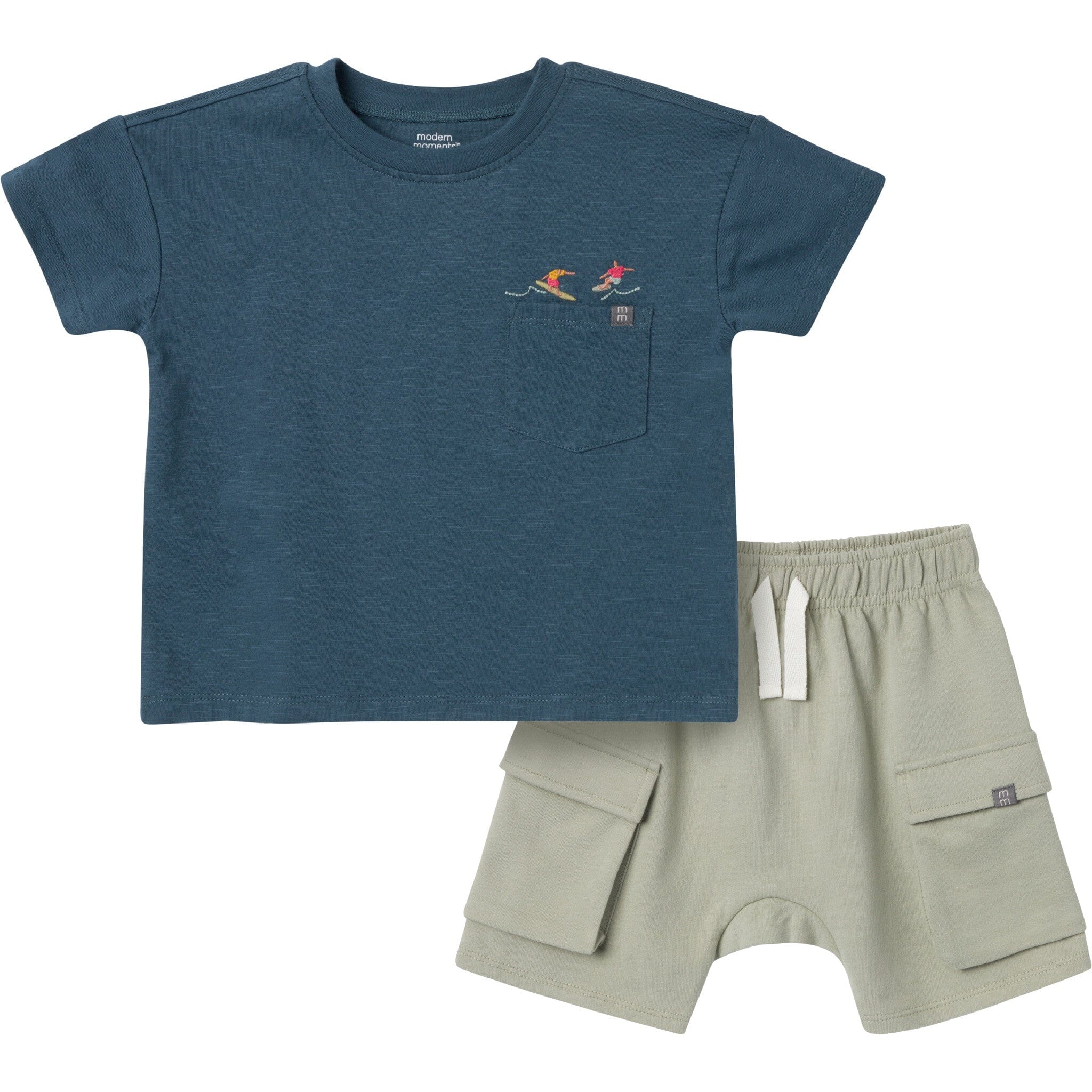 2-Piece Toddler Boys Dark Blue Top and Cargo Shorts Set