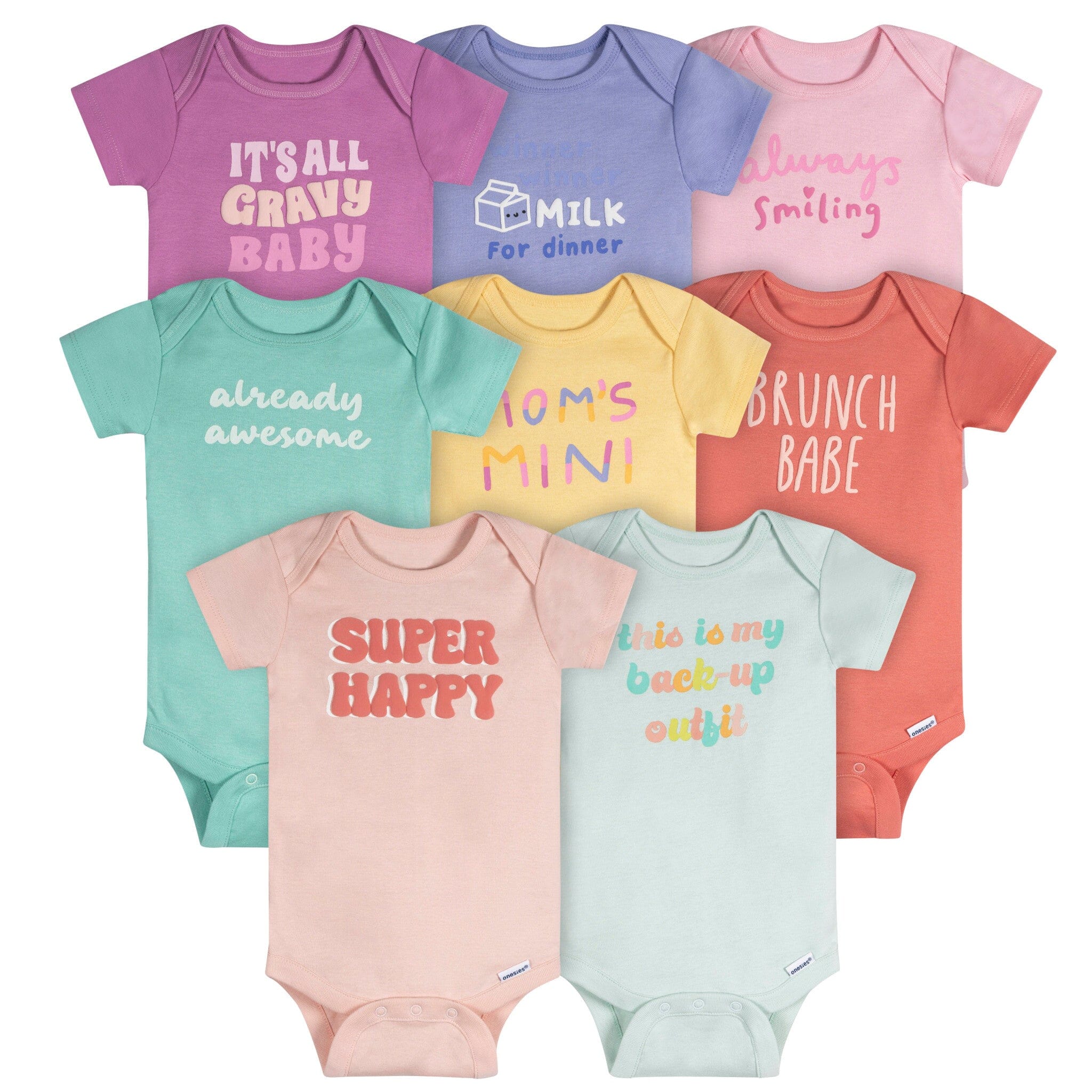 8-Pack Baby Girls Super Happy Short Sleeve Onesies Bodysuits