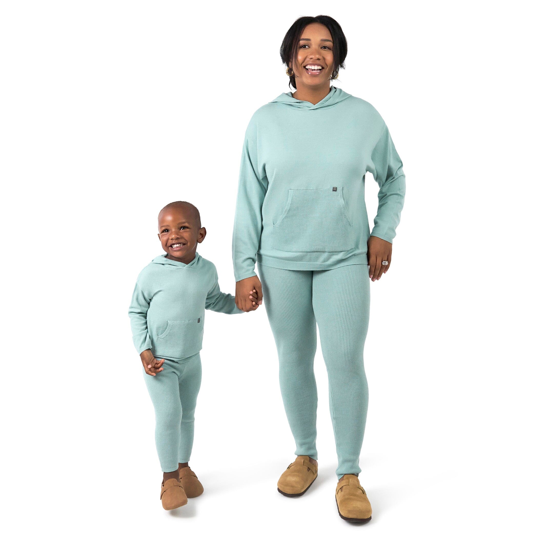 Mommy & Me 2-Piece Medium Sky Hooded Waffle Top & Legging Bundle