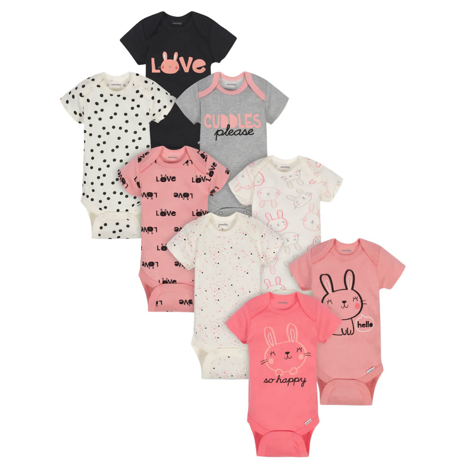 8-Pack Baby Girls Bunny Onesies Brand Bodysuits