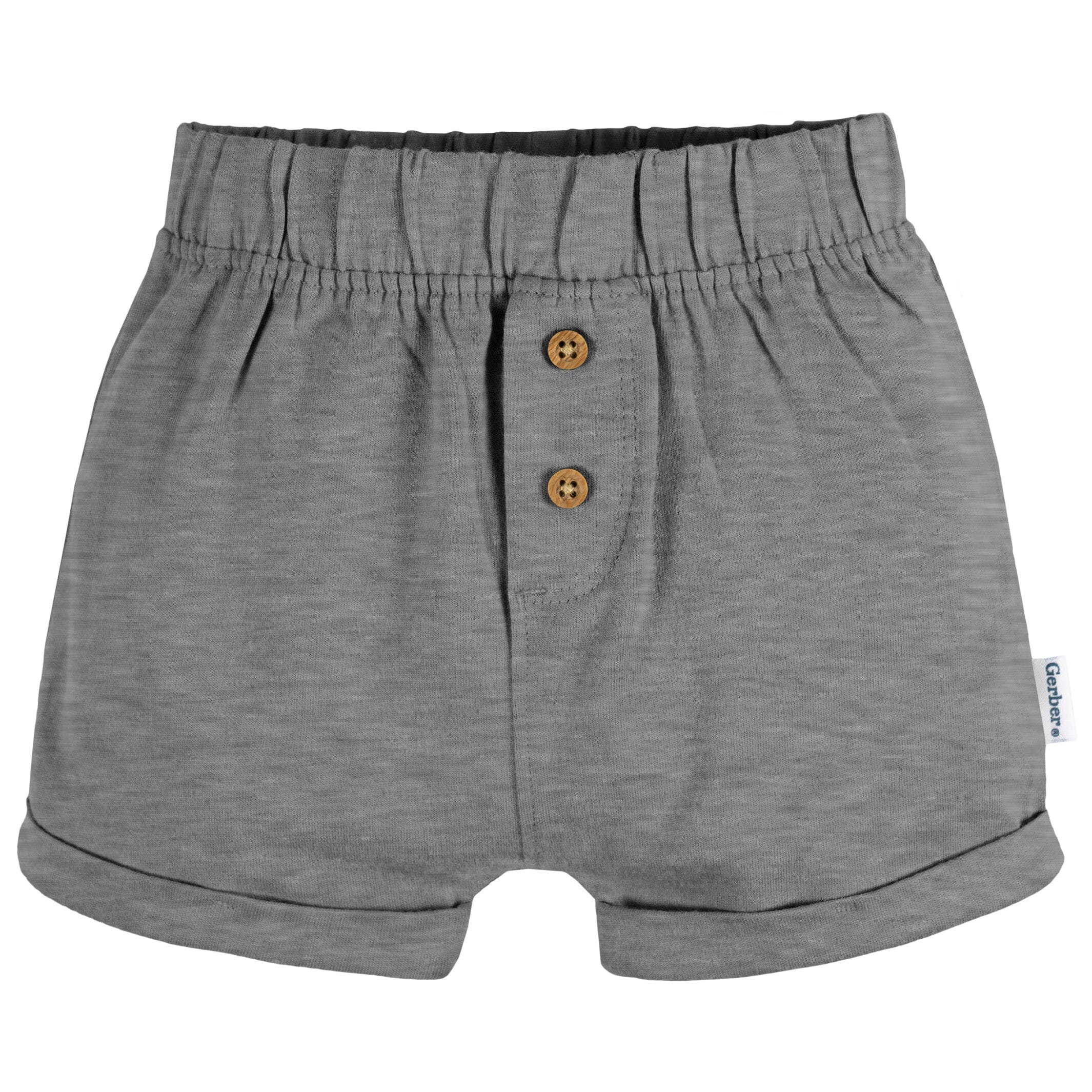 3-Pack Baby Neutral Tan Stripe, Dark Grey Heather, & Black Knit Shorts