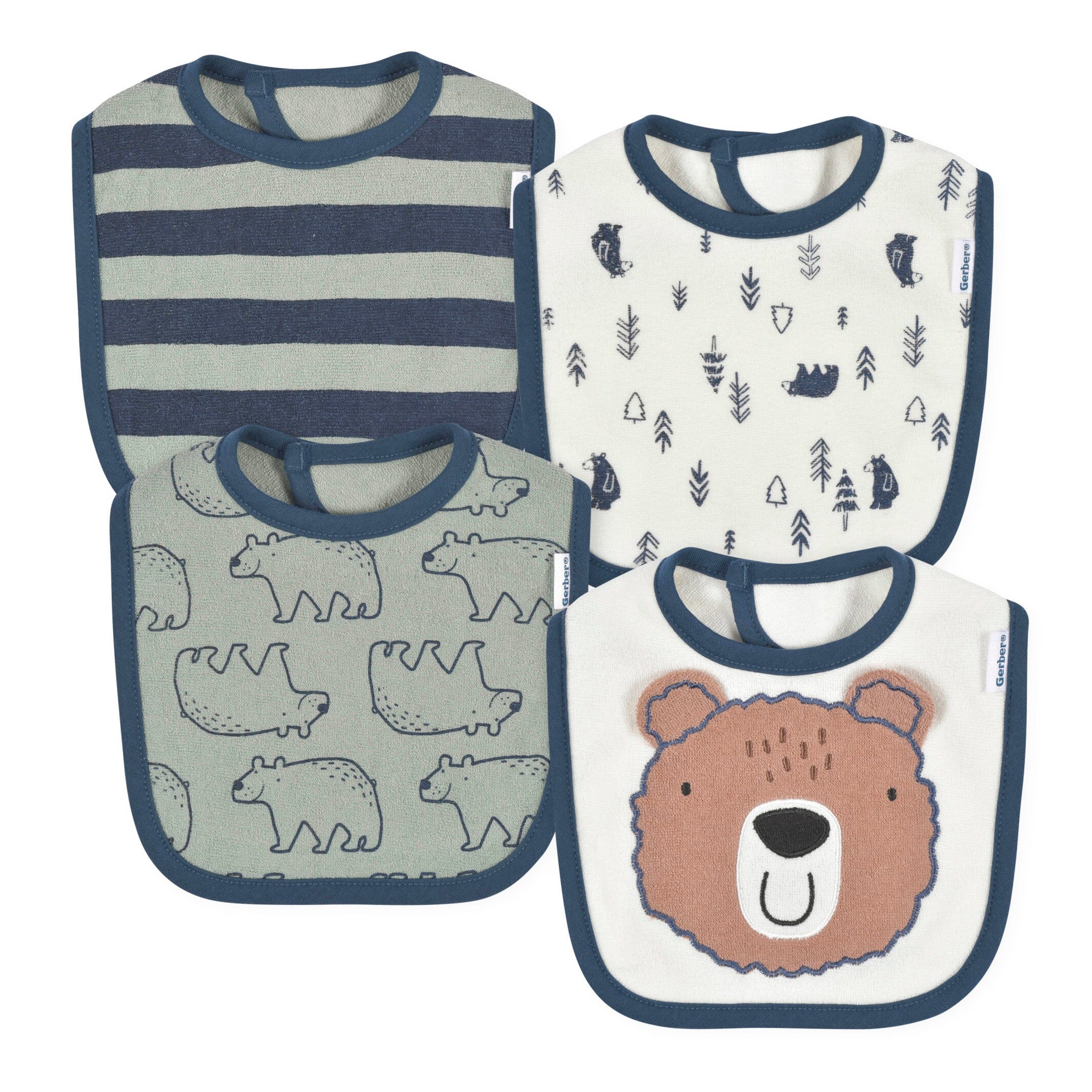 4-Pack Baby Boys Bear Dribbler Bibs