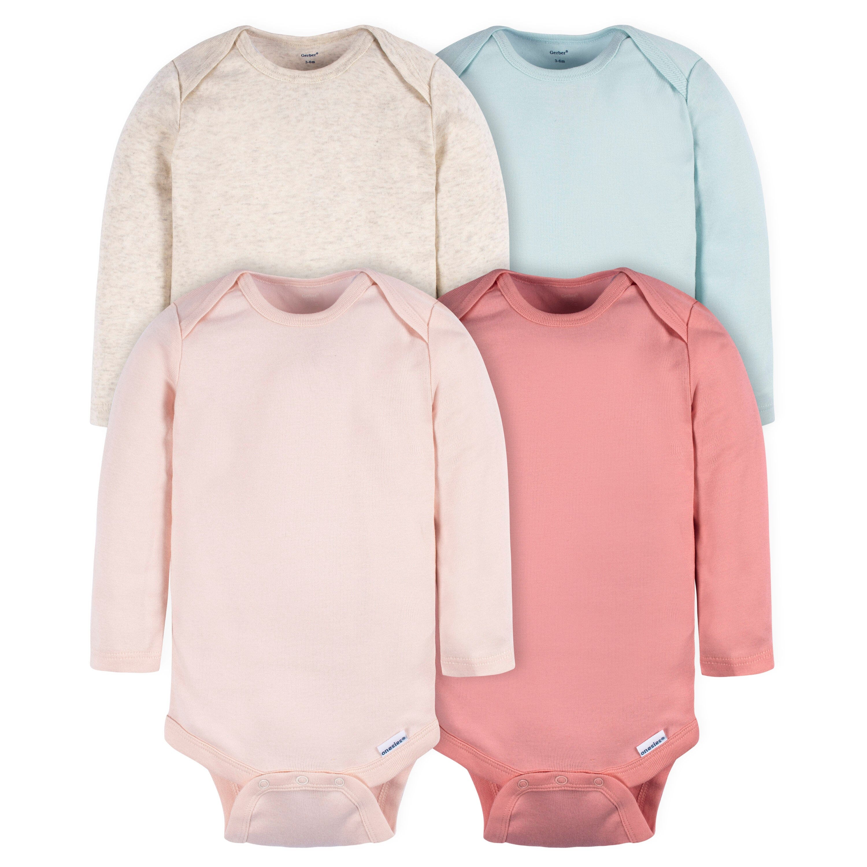 4-Pack Baby Neutral Blue/ Pink Long Sleeve Onesies Bodysuits