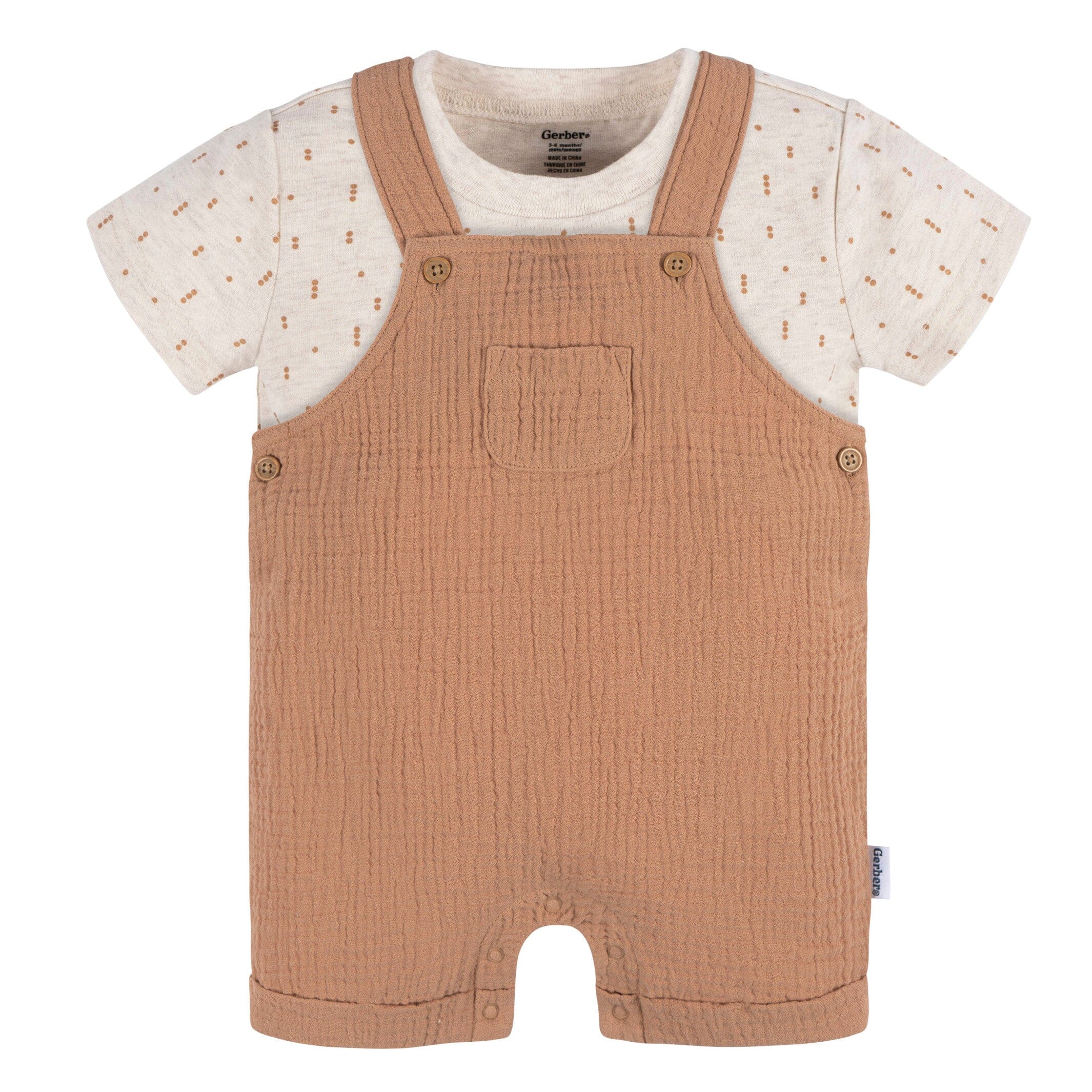 2-Piece Baby Neutral Dots Cotton Gauze Overall Romper and T-Shirt Set