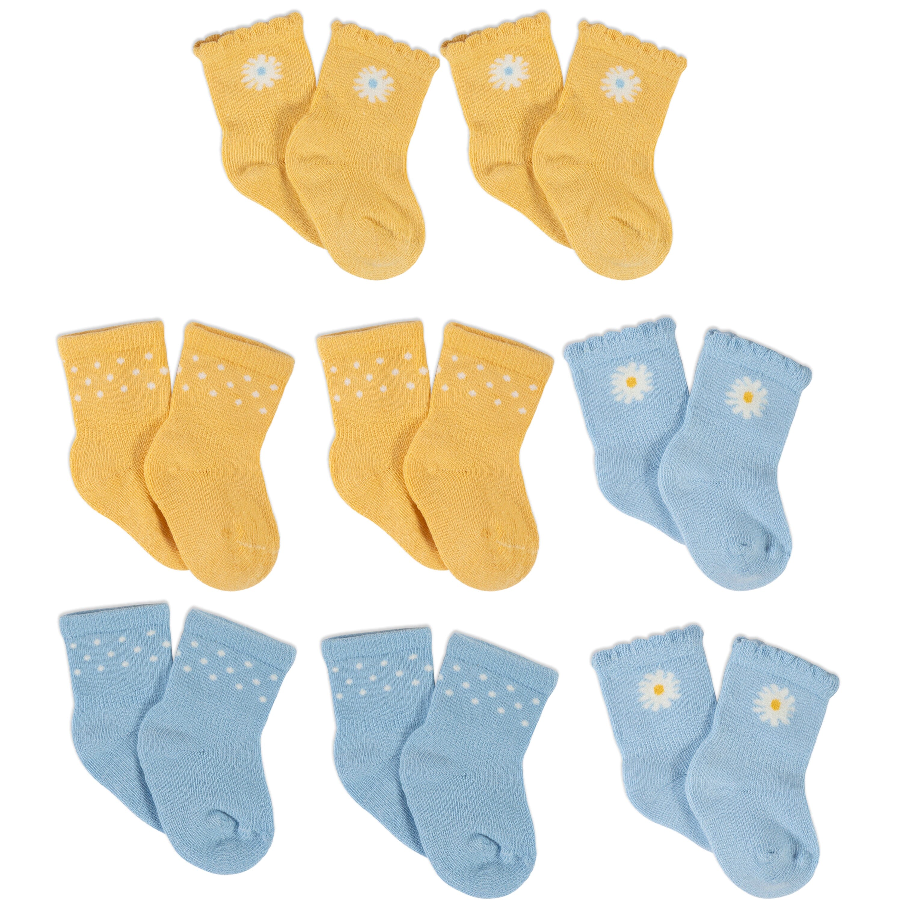 8-Pack Baby Girls Daisies Wiggle-Proof Socks