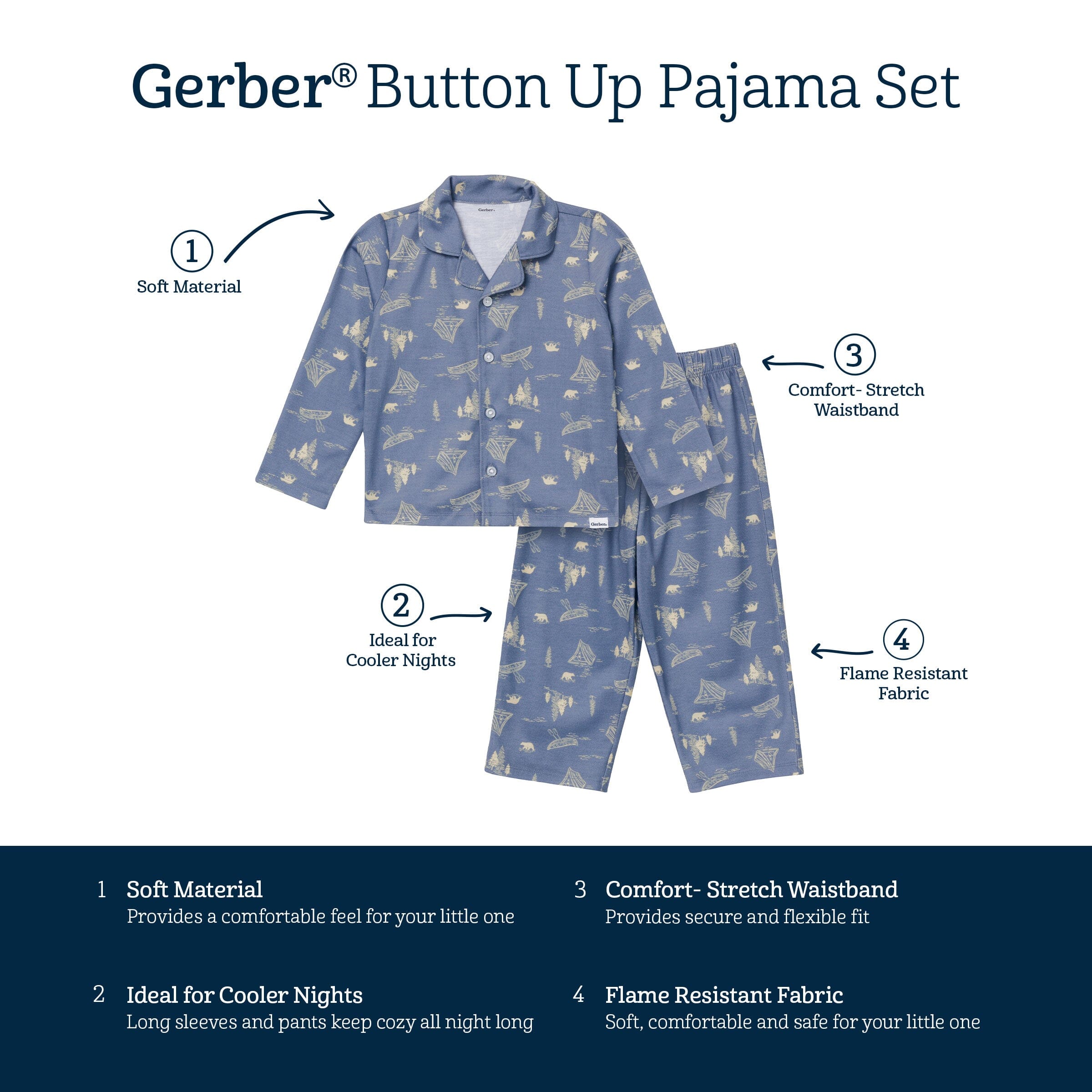 2-Piece Infant & Toddler Boys Bear Button Up Pajama Set